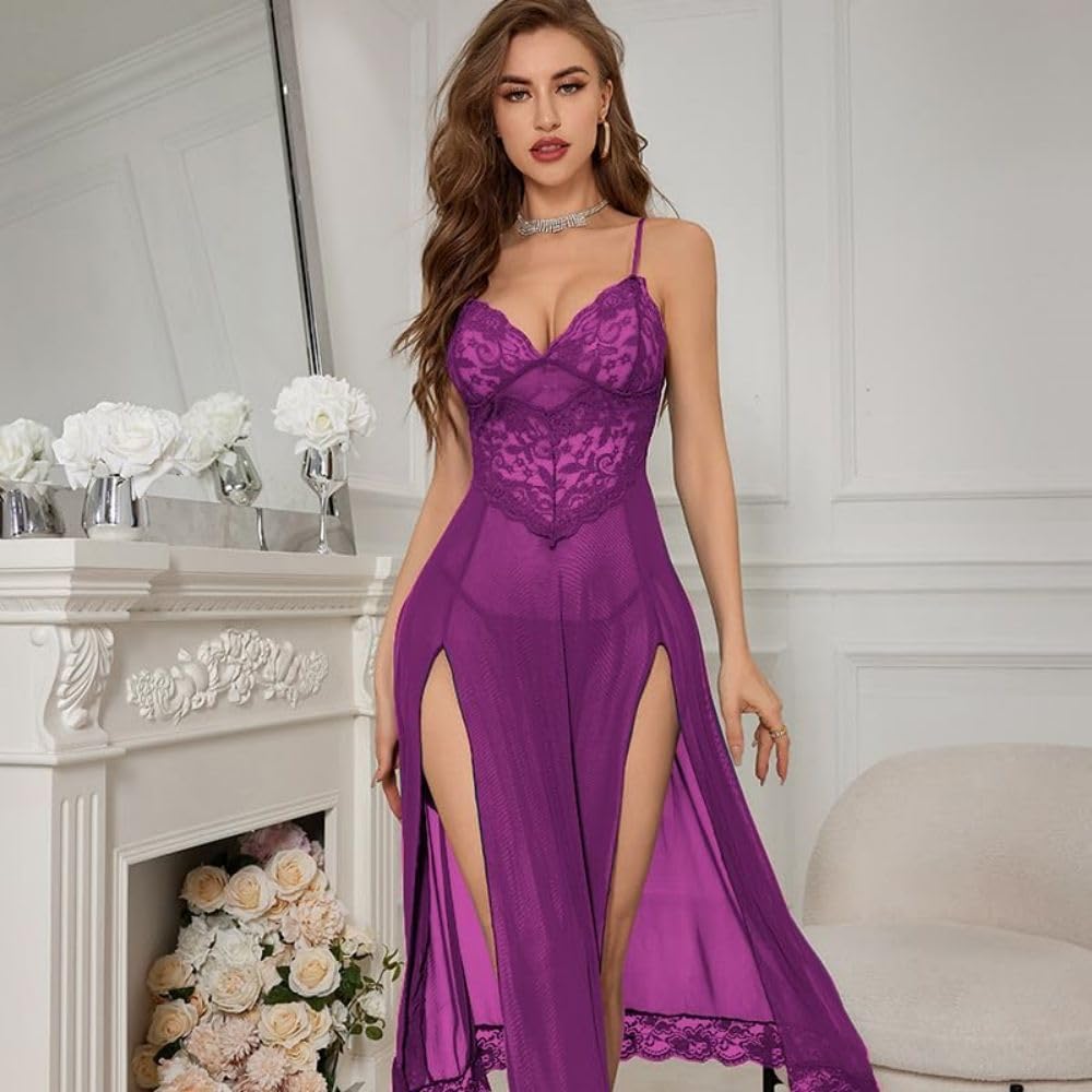 YaShaer Women's Sexy Lace Babydoll Nightgown - Deep V Neck One Piece Sleepwear Dress for Women Sizes S-3XL | Perfect for Valentine's Day, Honeymoon & Romantic Nights