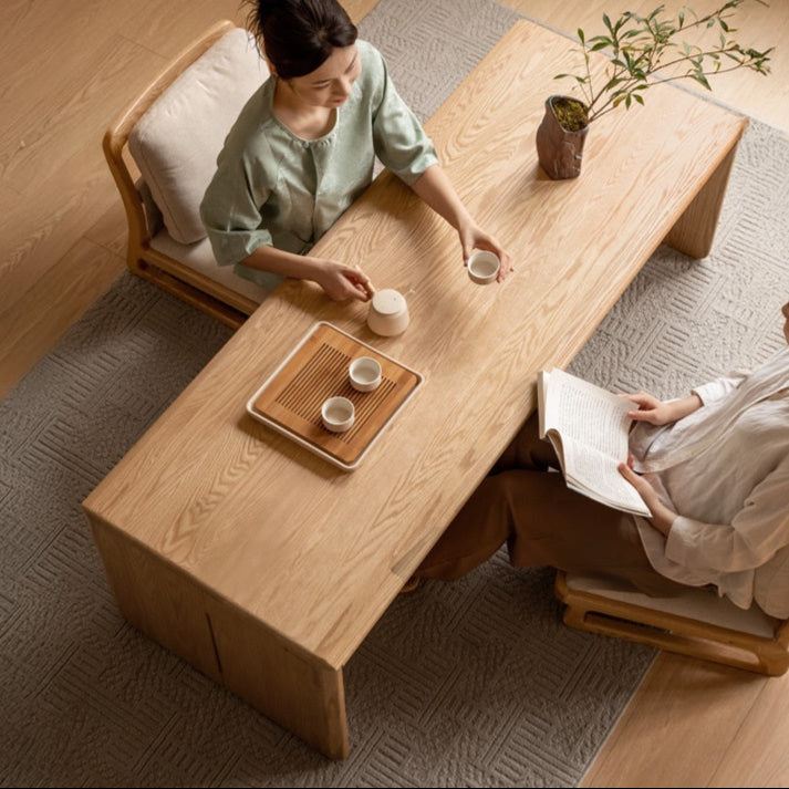 Solid Oak Wood Tatami Tea Table - Japanese Style Low Coffee Table for Zen Living Room, Meditation, and Tea Ceremony