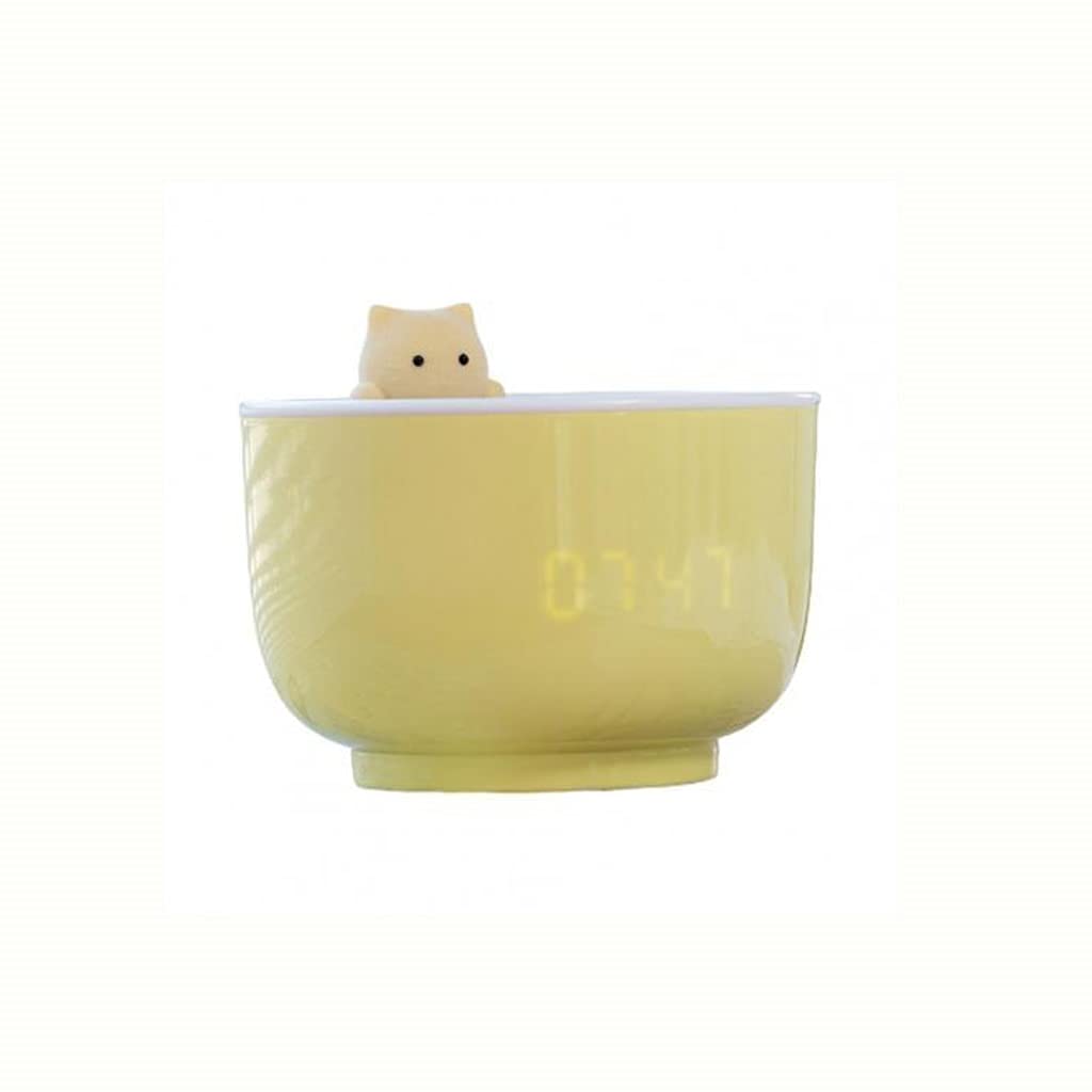 Cartoon Cat Teacup Alarm Clock with LED Night Light - USB Powered Digital Desk Clock, ABS Plastic, Gift for Kids & Adults (Yellow) - Perfect for Bedrooms, Nightstands, and Home Decor