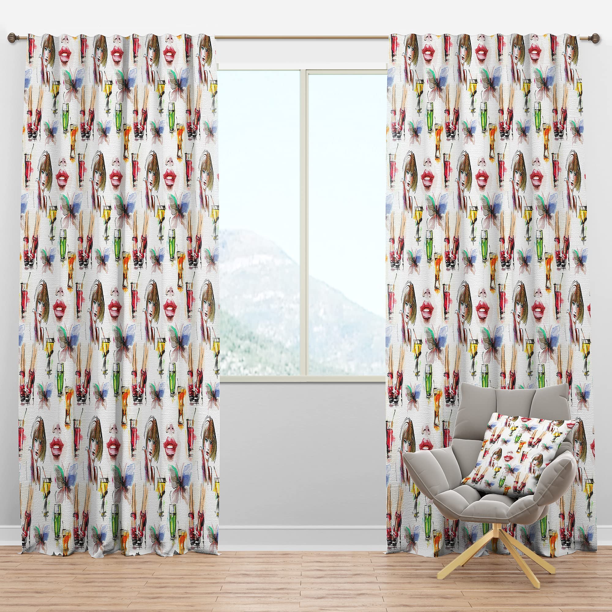 DesignQ Blackout Curtains - Stylish Fashion Print with Girls Pattern for Bedroom & Living Room - Thermal Insulated Room Darkening Drapes (52x63 Inches, Single Panel) - Perfect for Privacy, Light Control & Energy Savings