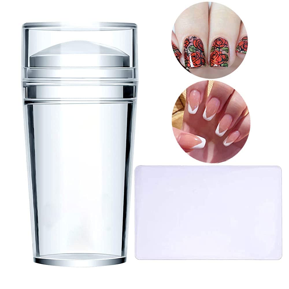 Clear Silicone Nail Art Stamper with Scraper - Transparent French Manicure Stamping Jelly for Precise DIY Nail Designs | Perfect for Home Salon, Professional Nail Art, and French Tip Manicures