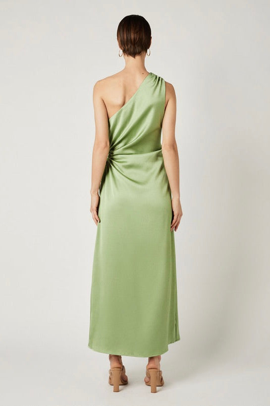 Ariel Light Basil One Shoulder Midi Dress for Women - Elegant Summer Party Cocktail Dress for Weddings, Date Nights & Special Occasions