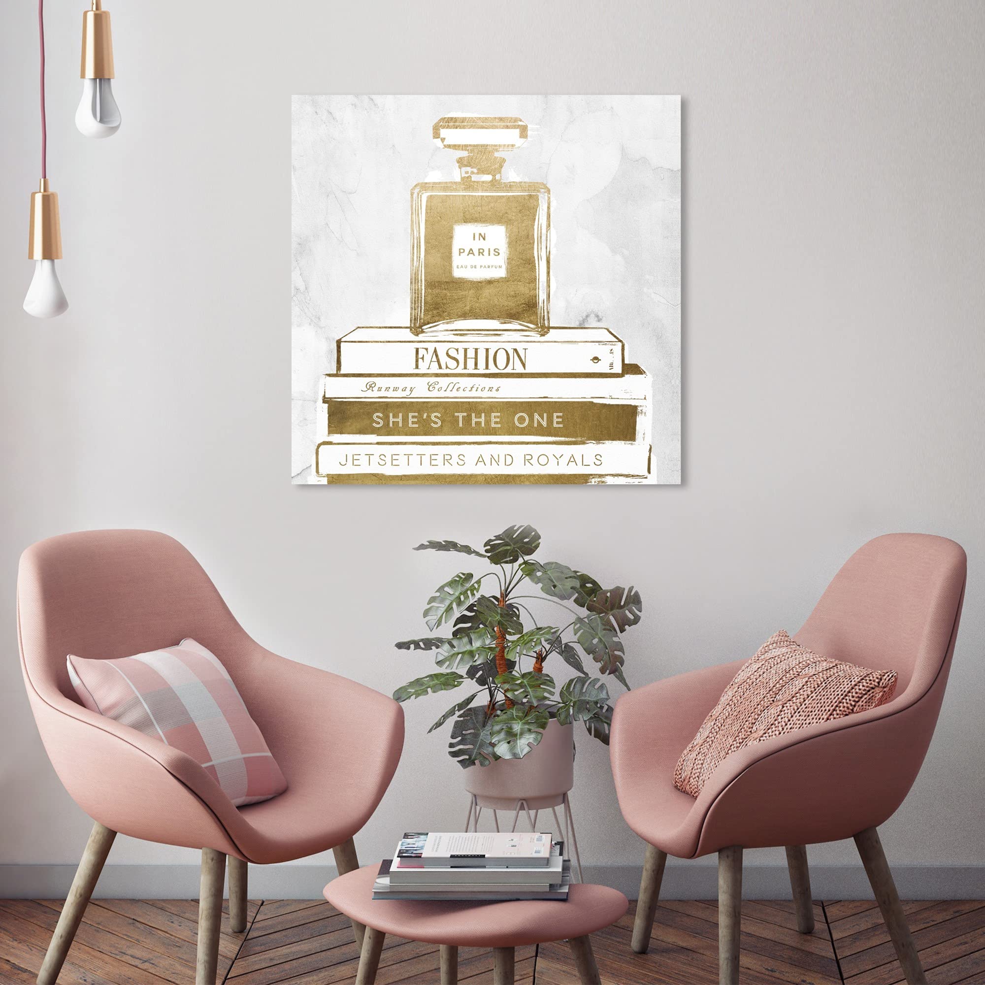 Oliver Gal Artist Co. Fashion & Glam Wall Art Canvas Print - 24x24 Gold Home Decor for Living Room, Bedroom & Office | Perfume Bottle & Book Inspired Artwork