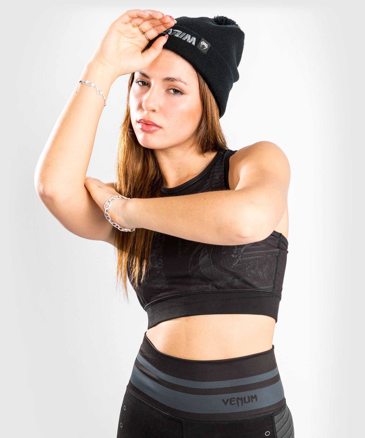 Venum YKZ21 Women's Sports Bra - Breathable High Support Workout Top for Running, Yoga & Gym - Black/Black