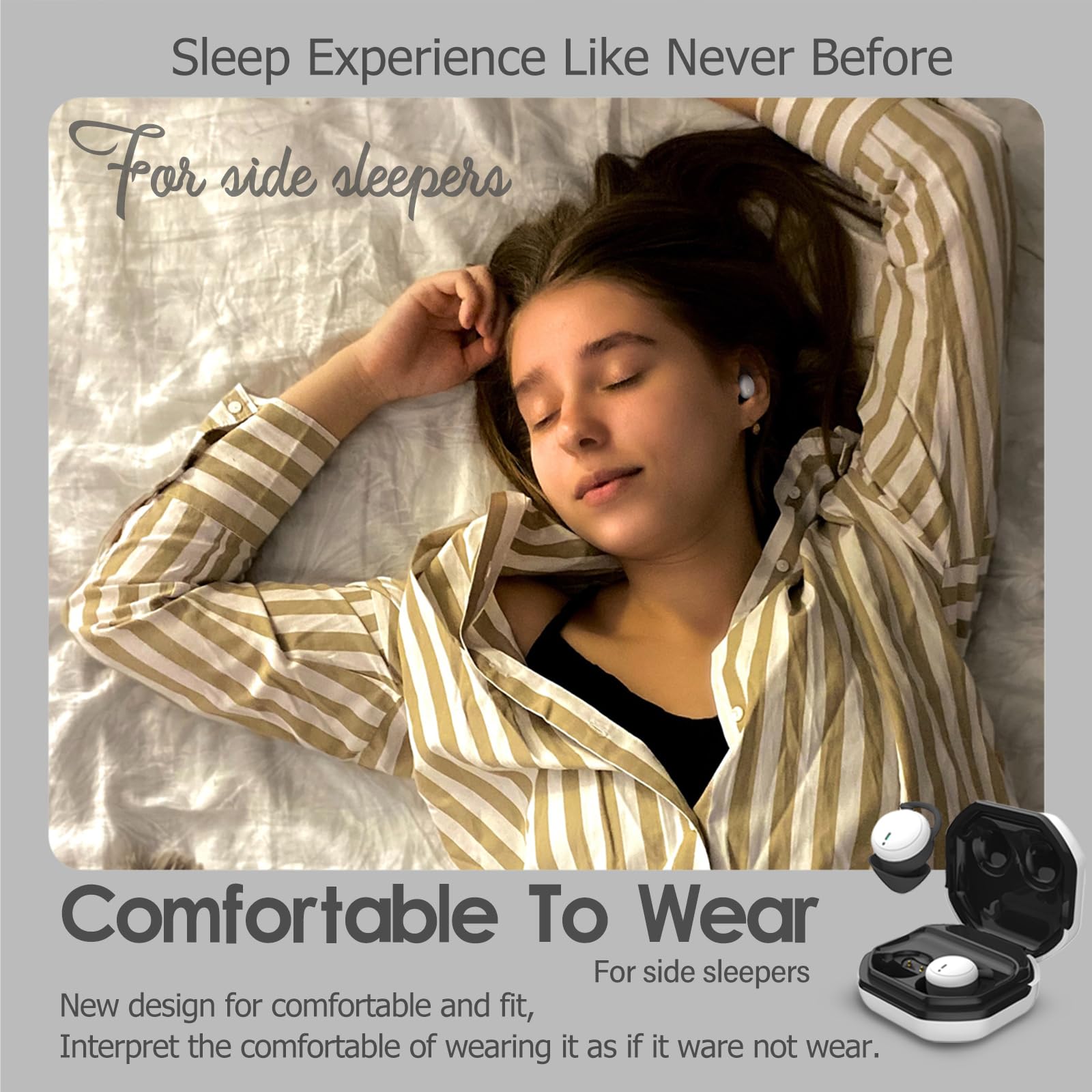 Wireless Bluetooth Sleep Earbuds for Side Sleepers - Ultra Soft Noise Cancelling Flat Earbuds for Sleeping, Painless Comfort for Small Ears (Black) | Perfect for Nighttime Relaxation, Travel & Office Naps