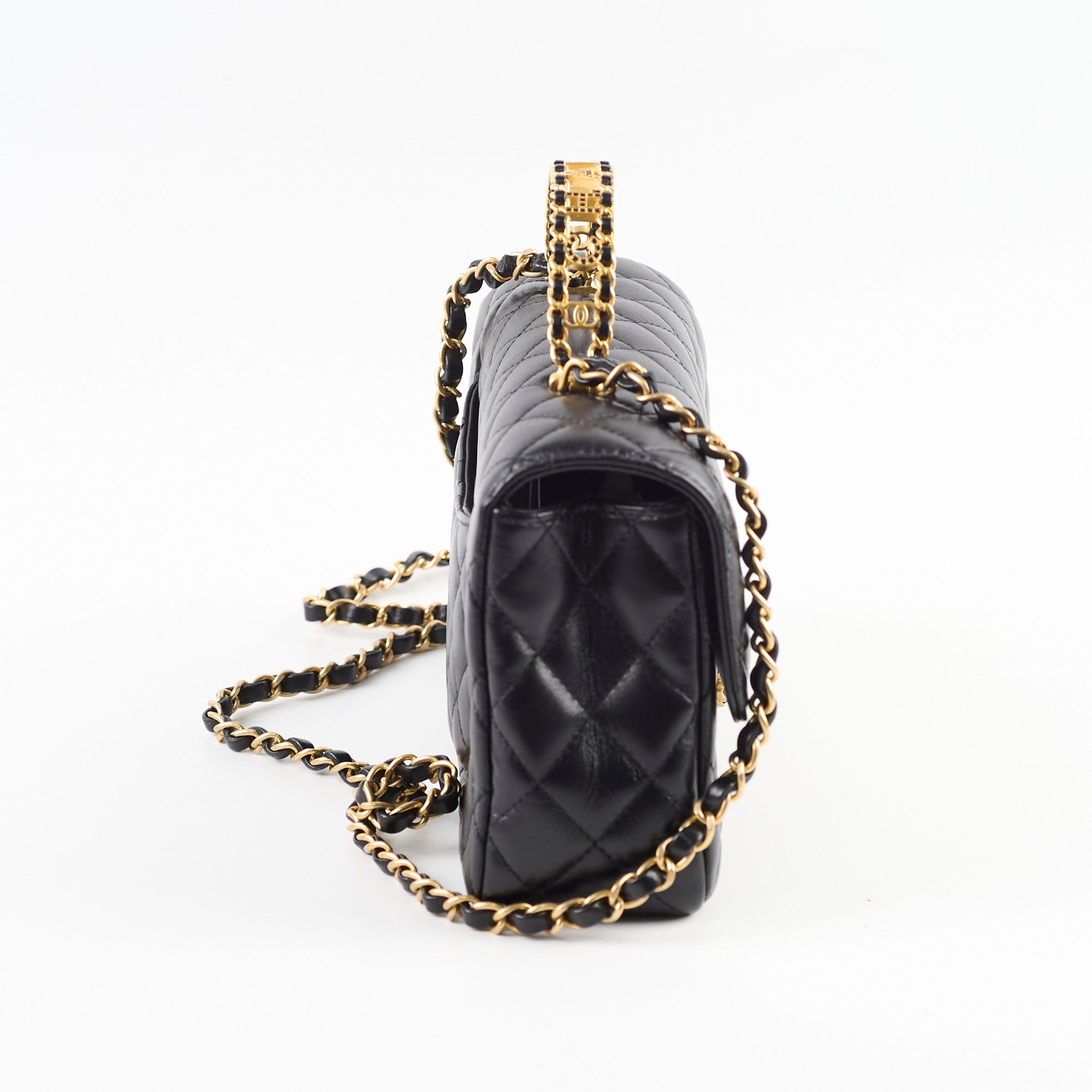 Chanel 2024 Seasonal Classic Flap Top Handle Bag - Genuine Lambskin Leather in Black | Luxury Designer Handbag for Women, Perfect for Evening Events & Special Occasions