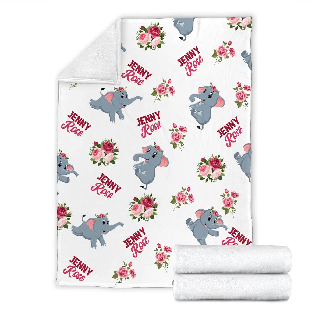Personalized Baby Elephant Blanket with Custom Name - Soft Nursery Blanket for Girls & Boys - Perfect Baby Shower Gift (Large Size) - Ideal for Cuddling, Nursery Decor & Newborn Photography