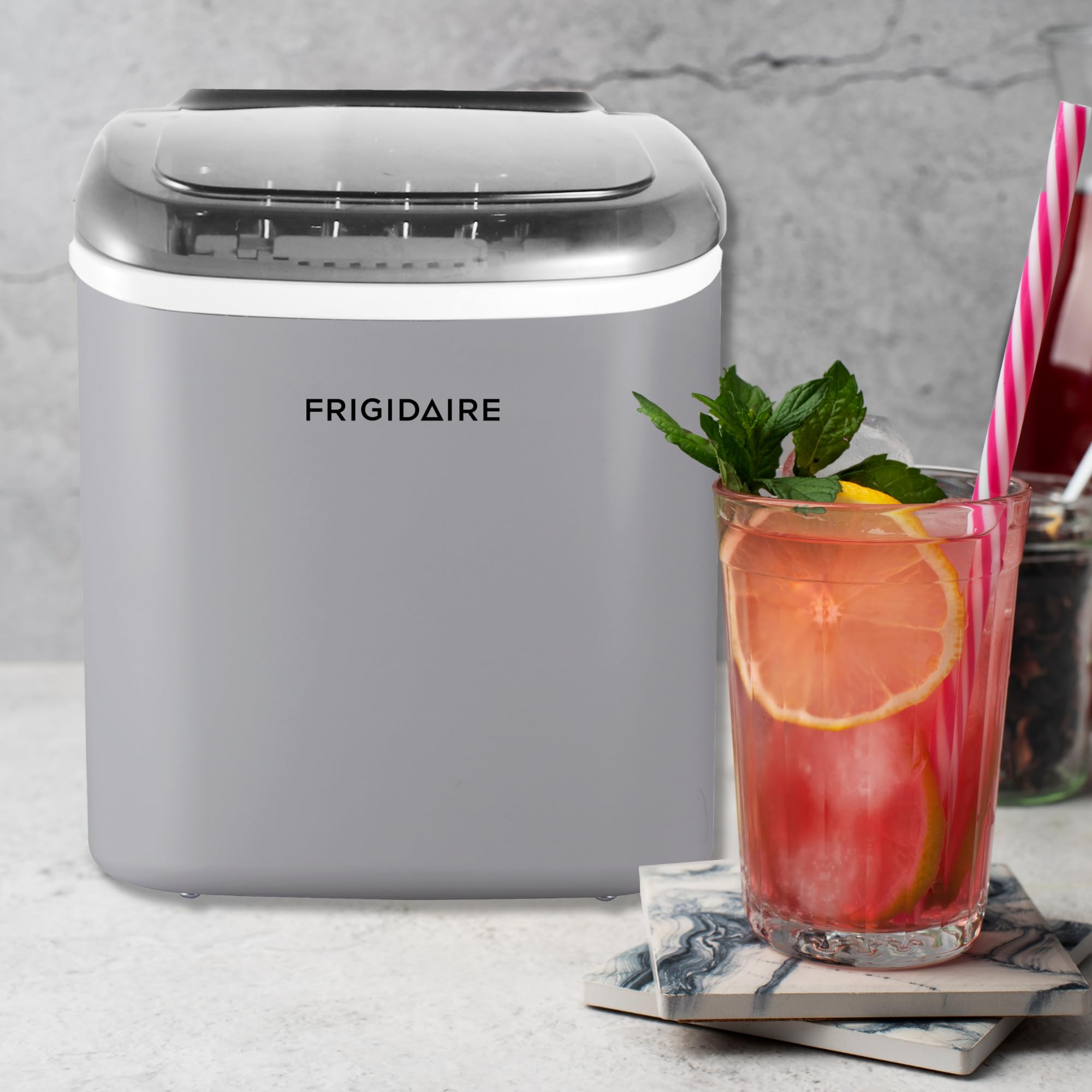 Frigidaire EFIC118-SILVER-KL Portable Countertop Ice Maker Machine - 26 lbs Daily Output, Silver - Perfect for Home, Office, RV, and Parties