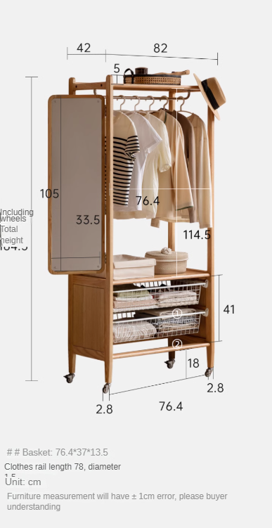 Premium Oak Solid Wood Coat Rack with Integrated Hooks - Perfect for Entryway, Bedroom & Closet Organization