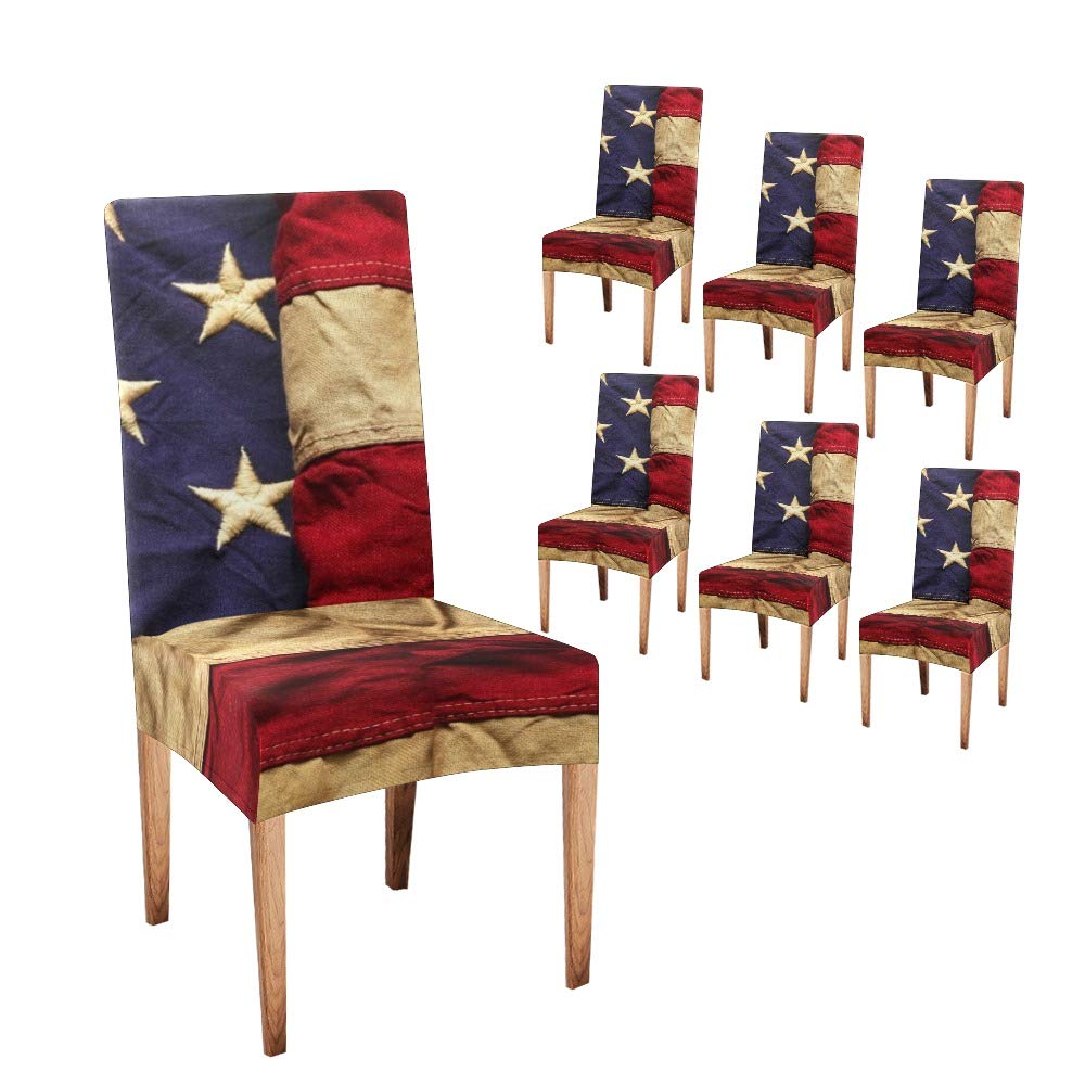Anneunique CUXWEOT 6-Piece Vintage American Flag Dining Chair Covers - Soft, Comfortable Slipcovers for Kitchen, Dining Room & Party Decor - Washable Seat Protectors for Home, Restaurant & Outdoor Use