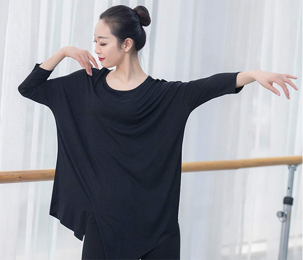 Angcoco Women's Latin Dance Top with Slit & Irregular Hem - Salsa, Ballroom Performance Shirt for Dance Competitions & Social Events