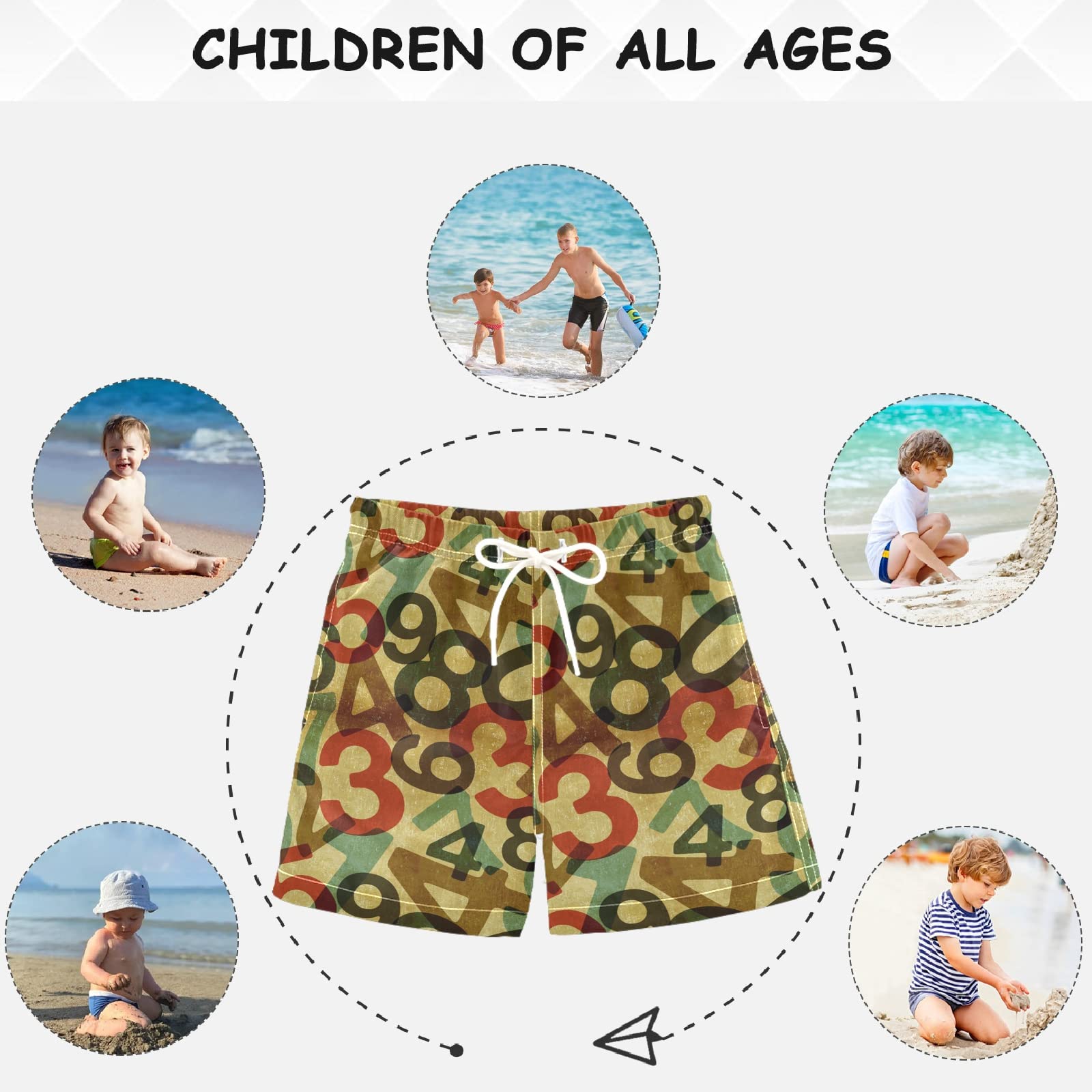 Vintage Numbers Swim Trunks for Toddler Boys - Beach & Pool Swimwear