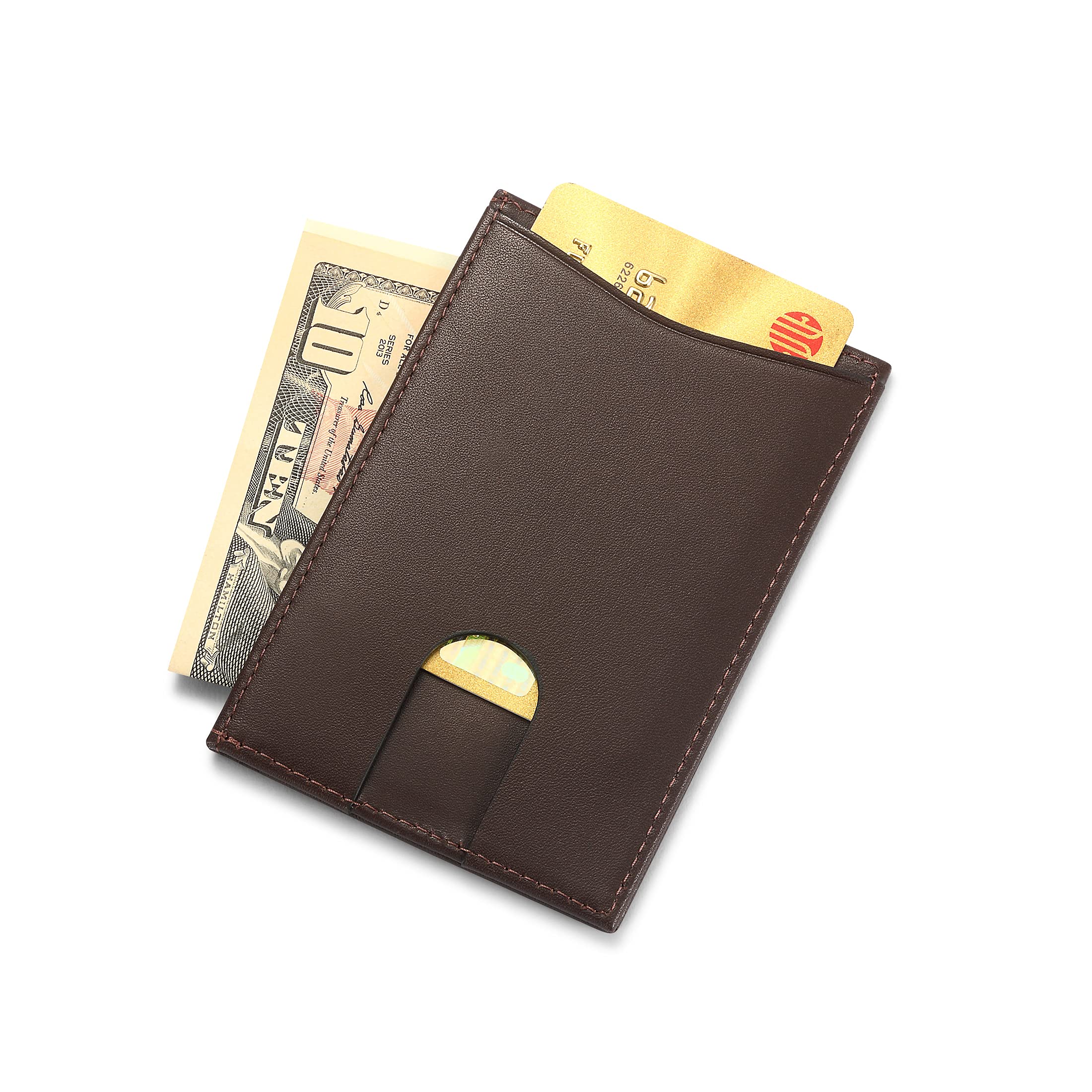 Slim Leather Card Holder for Men & Women - Coffee | ID & Credit Card Wallet for Travel & Daily Use