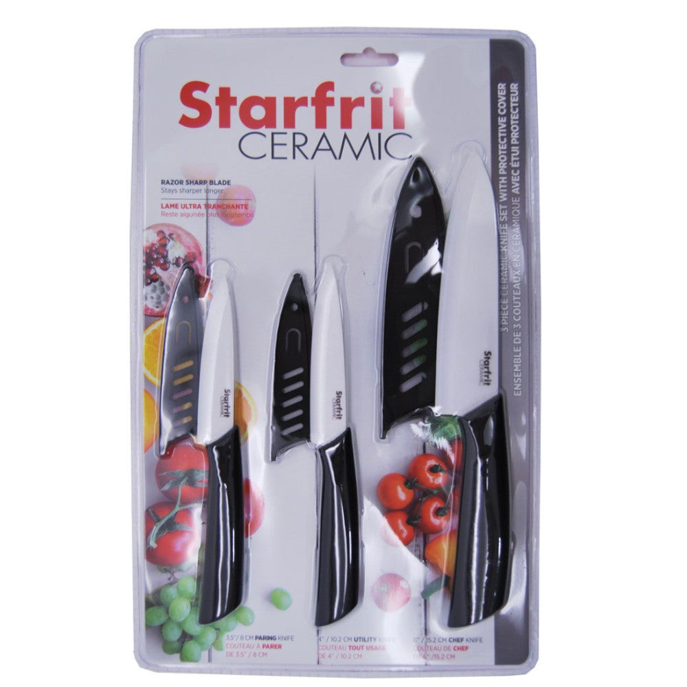 Premium STARFRIT 092854 Ceramic Knife Set - 3-Piece Kitchen Knives with Ultra Sharp Blades for Slicing, Dicing & Peeling - Perfect for Fruits, Vegetables & Boneless Meats - Dishwasher Safe & Rust-Free