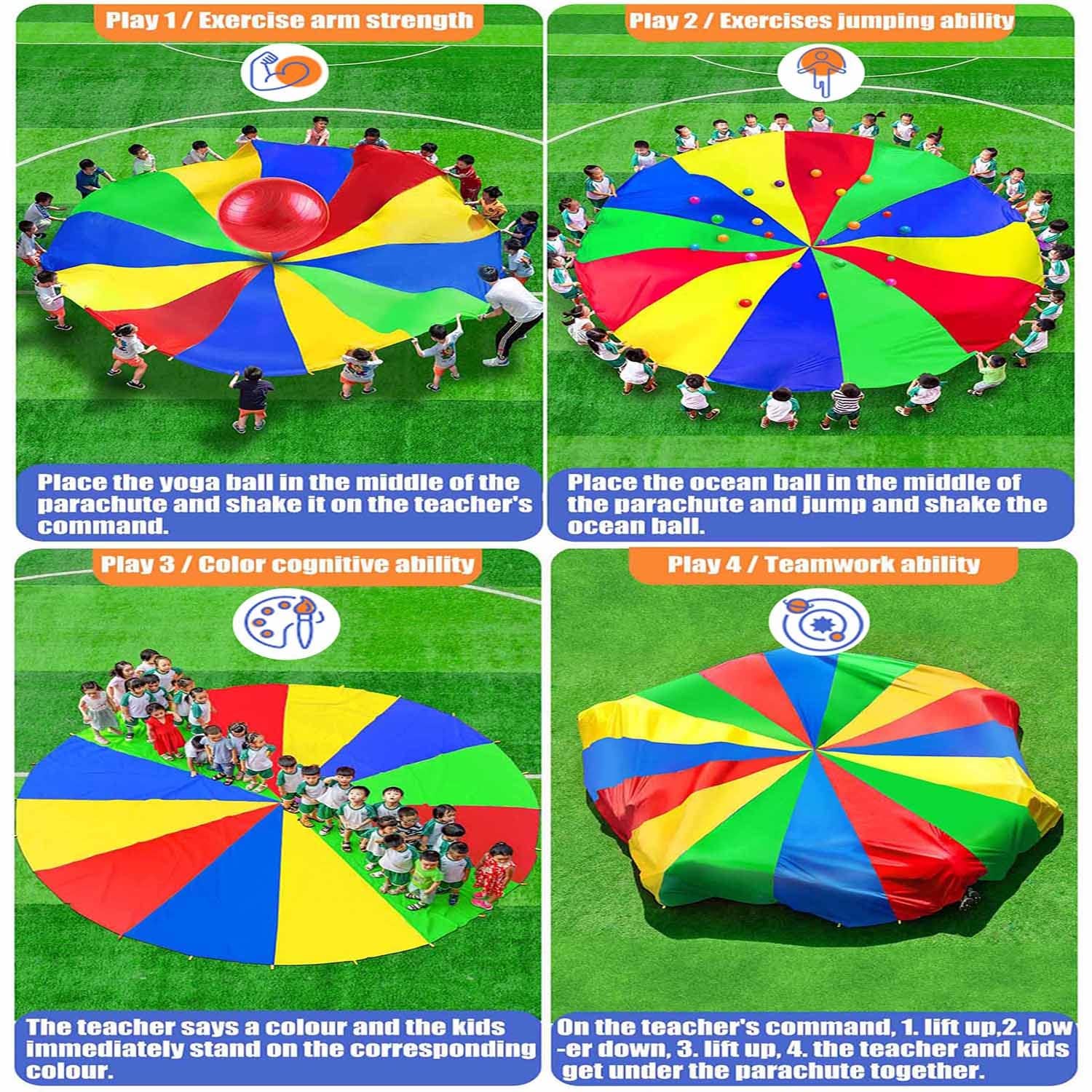 ZMQJEQANBG Kids Play Parachute - 6.5ft Durable Oxford Fabric Parachute for Outdoor Games, Physical Training & Team Activities - Perfect for Birthday Parties, School PE Classes & Backyard Fun