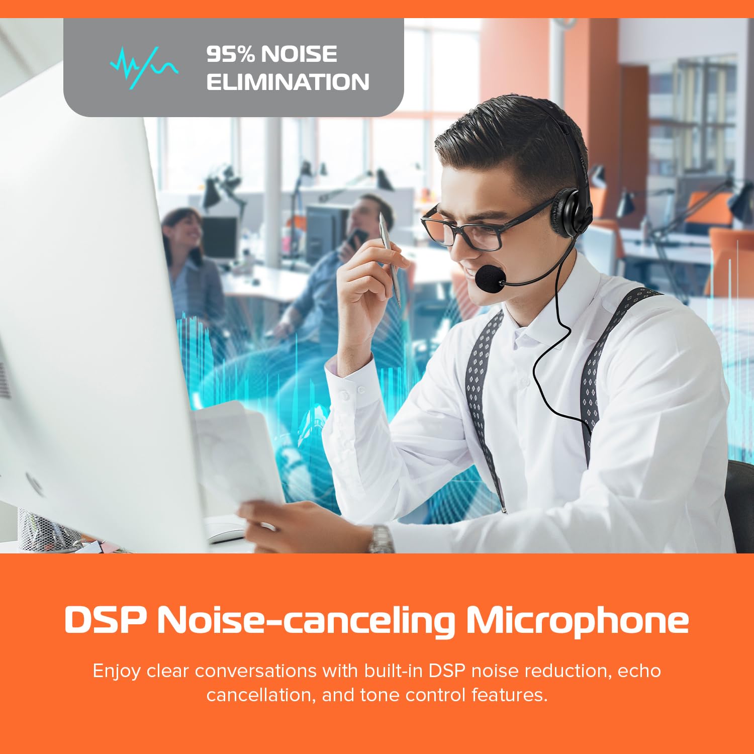 SPRACHT ZUM3500 Wireless Bluetooth Headset with Noise Cancelling - Black | Hands-Free Calling for Office, Driving & Gaming