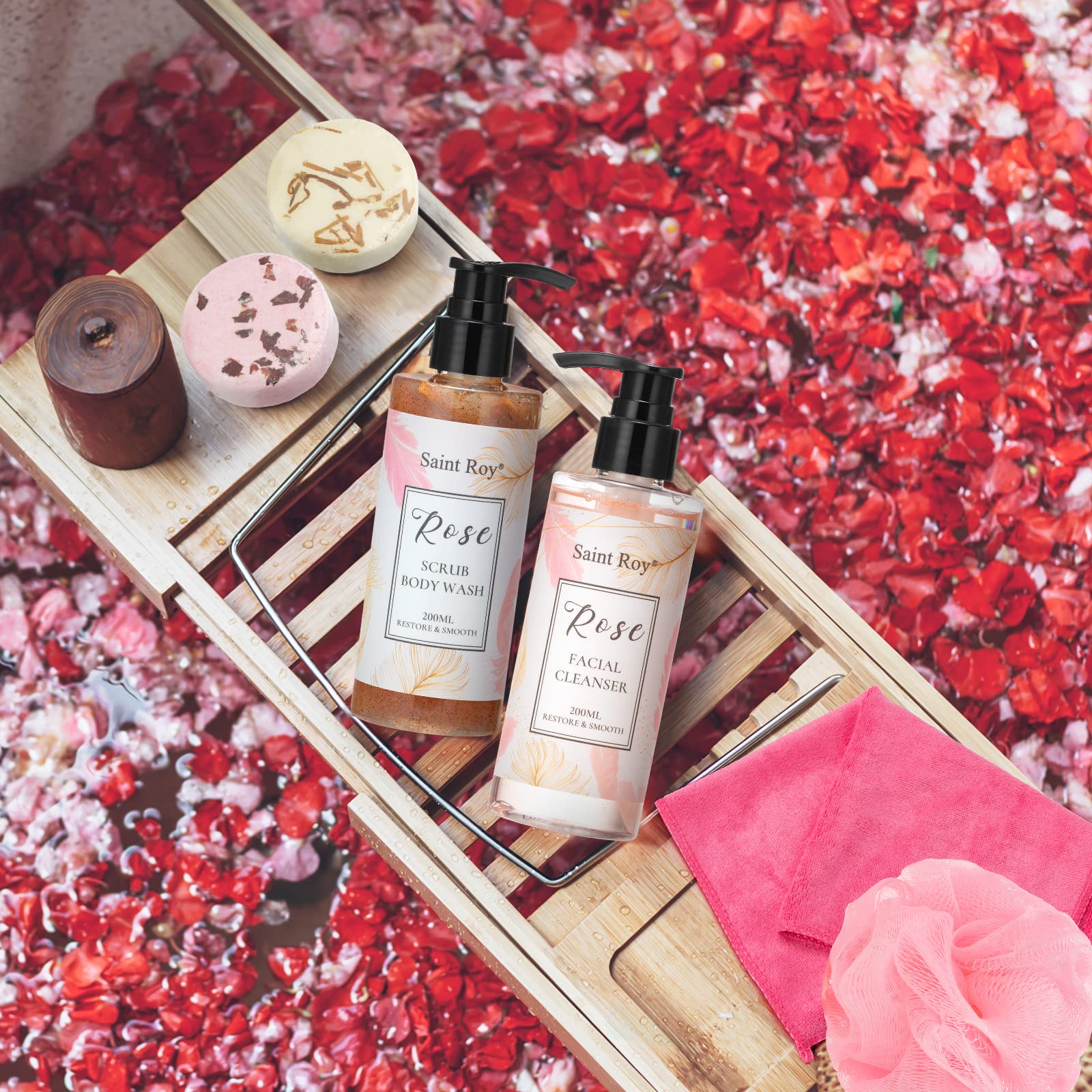10-Piece Rose Scented Self Care Spa Gift Set for Women - Facial Cleanser, Body Scrub, Clay Mask & Essential Oil - Perfect Birthday & Mother's Day Gift Idea for Relaxation & Skincare