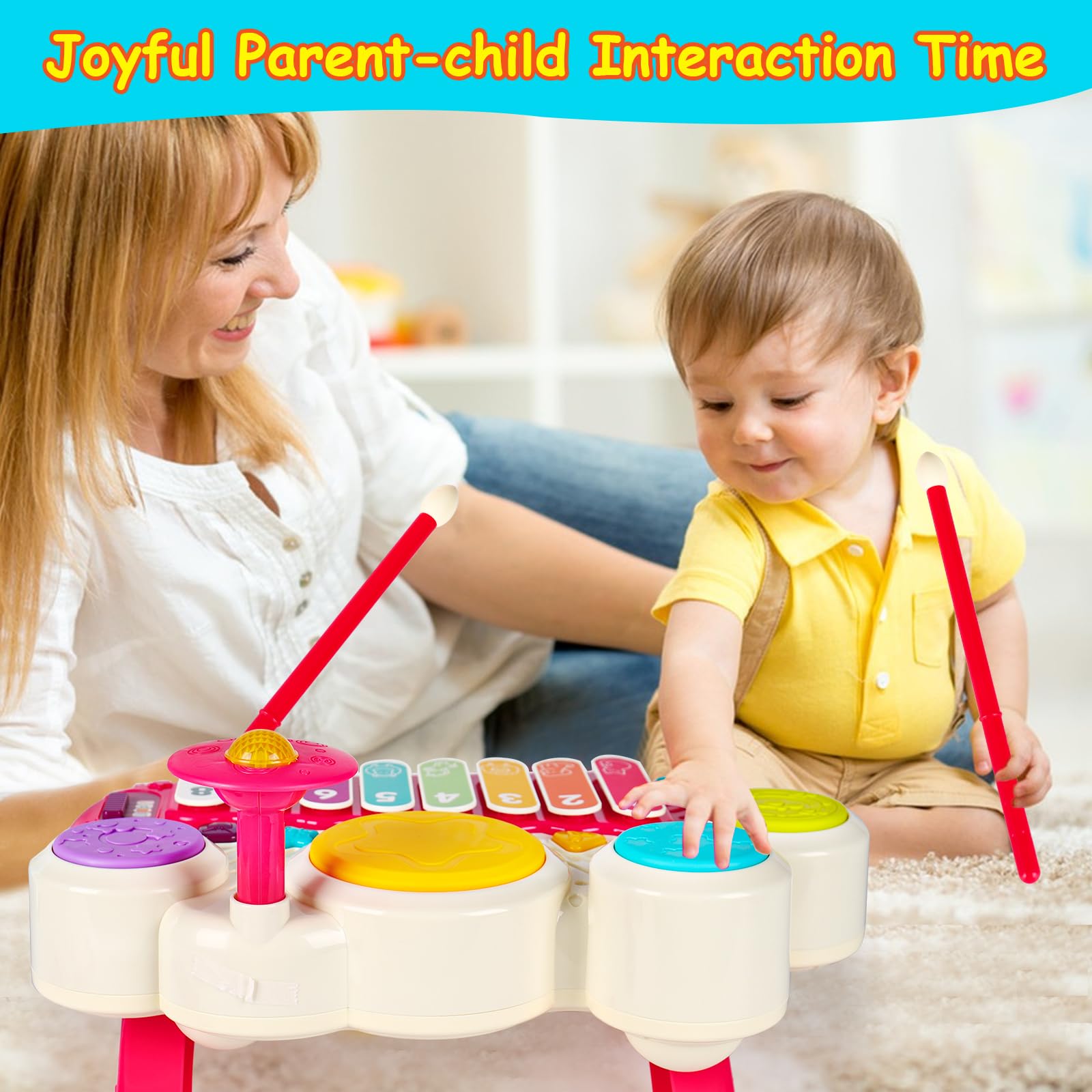 3 in 1 Musical Toys for Toddlers 1-3 Years Old - Piano Xylophone Drum Set, Early Learning Developmental Sensory Toys for 1 2 3 Year Old Boys & Girls, Perfect Birthday Gift for Babies - Great for Home Play, Preschool Learning & Music Exploration
