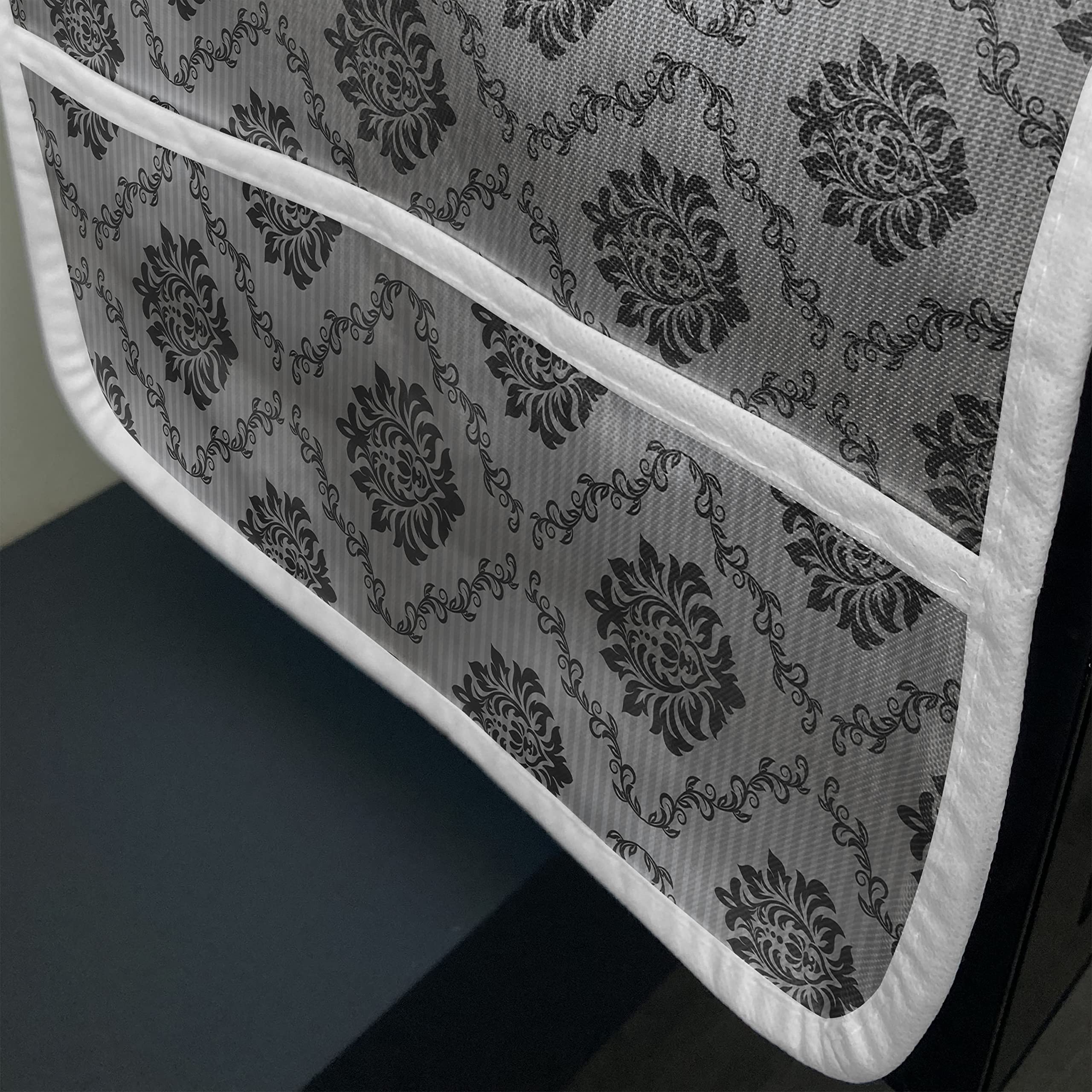 Ambesonne Microwave Oven Cover - Victorian Floral Damask Pattern, Water Resistant Kitchen Organizer with Pockets, 36