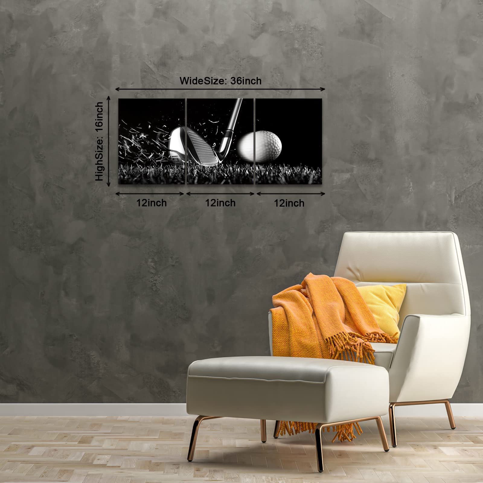 BWSPACE Golf Course Wall Art Set - 3 Piece Black & White Canvas Prints for Living Room & Bedroom - Framed Ready to Hang Golf Decor - Perfect for Home Office, Man Cave & Sports Bar Decor