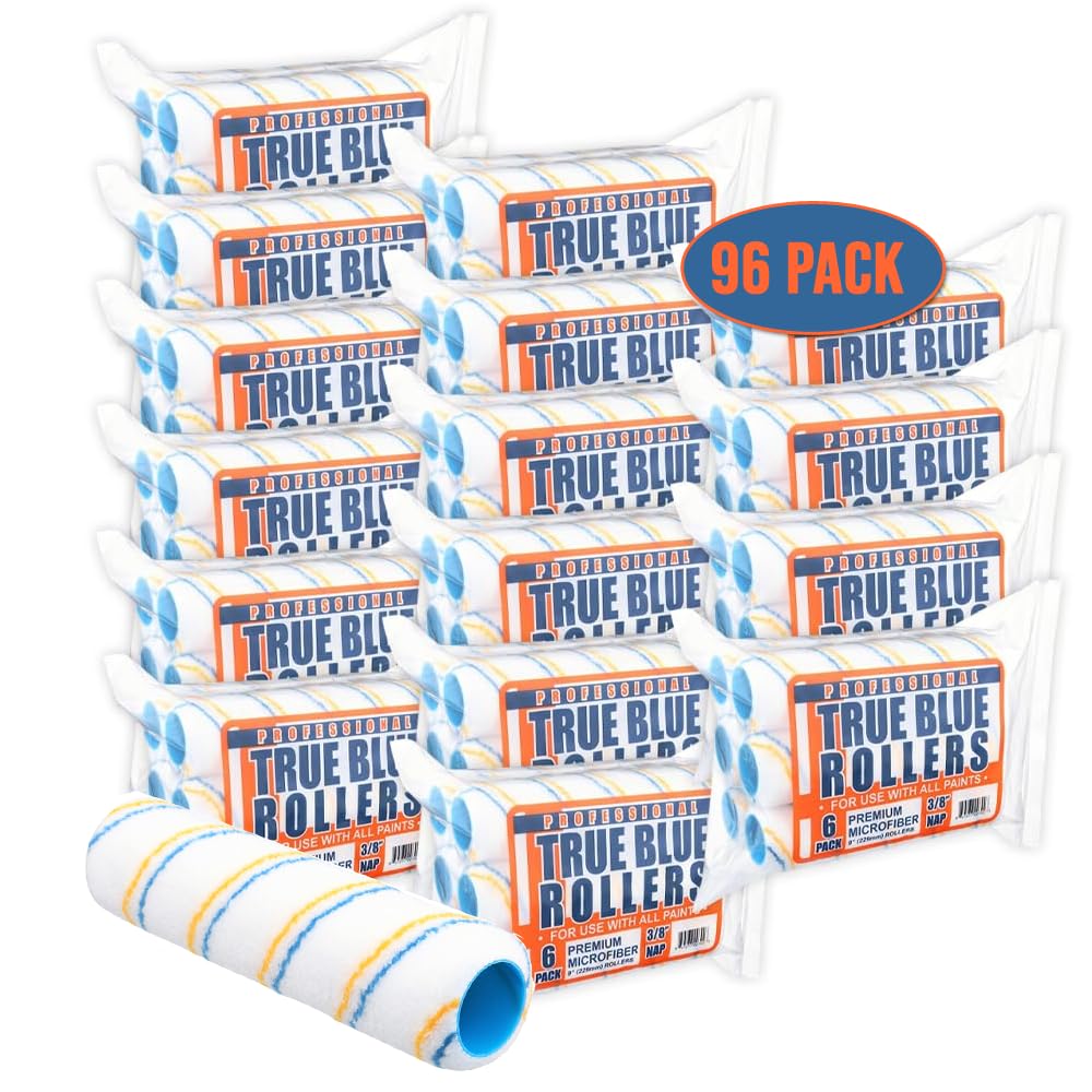 True Blue 9 Inch Professional Paint Roller Covers - Bulk Pack of 96 (3/8