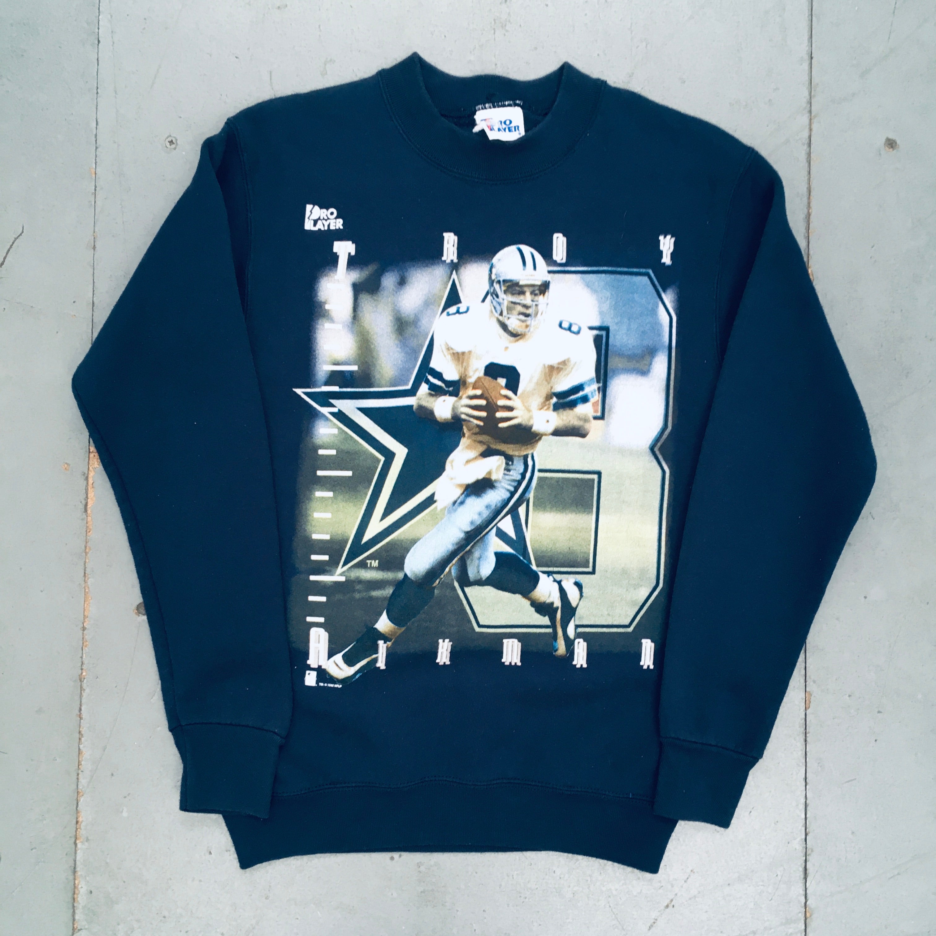 Authentic 1995 Dallas Cowboys Troy Aikman Pro Player Replica Sweatshirt - Vintage NFL Football Fan Gear for Game Day & Sports Memorabilia Collectors