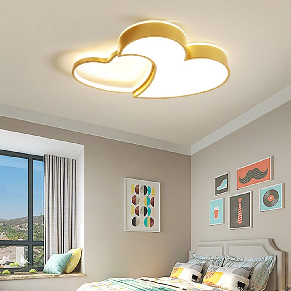 Dimmable LED Heart Shaped Ceiling Light with Remote Control - Gold Nursery Lighting for Kids Bedroom, Girls Room & Children's Decor | Perfect for Bedroom, Playroom & Nursery Ambiance
