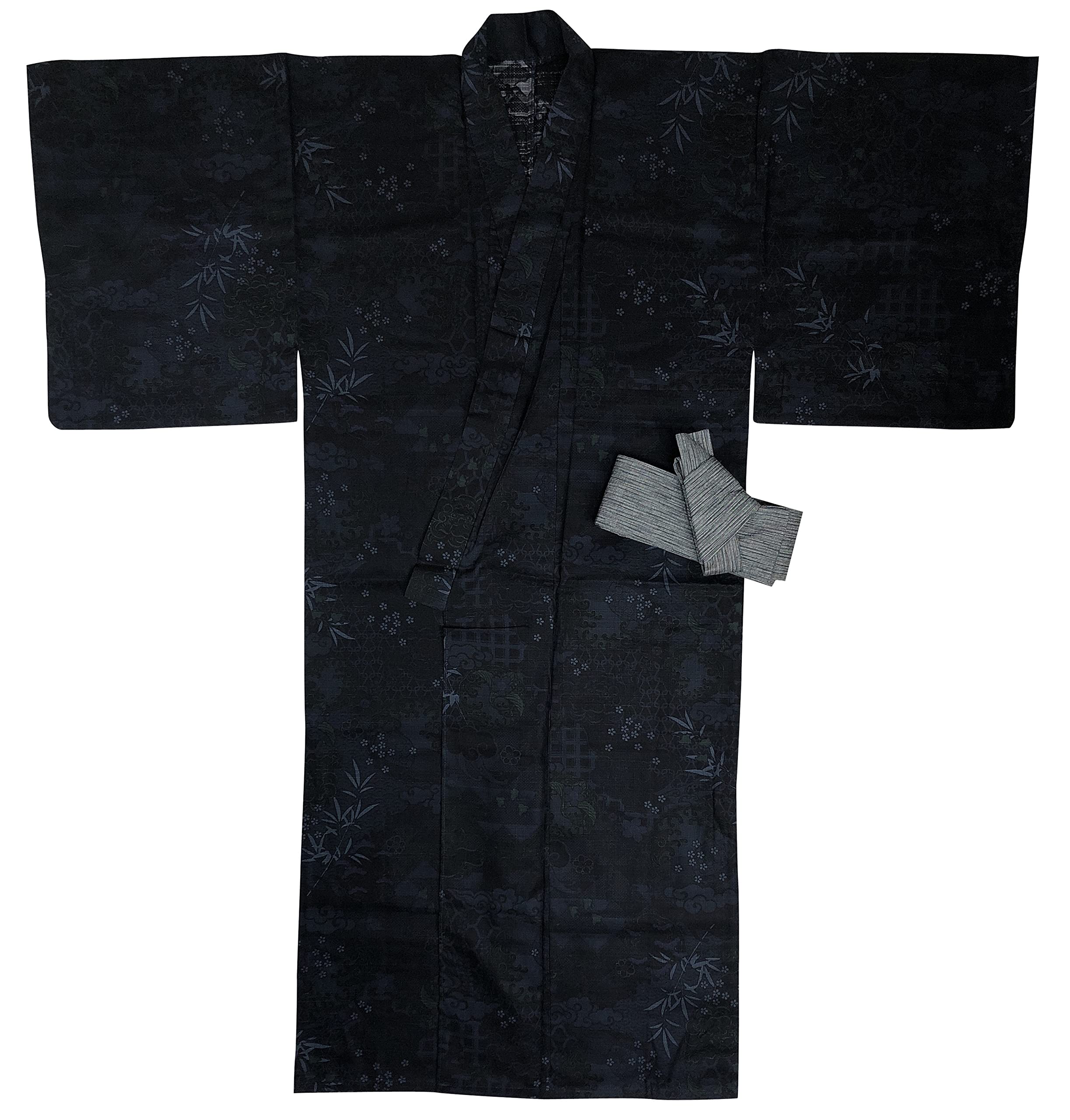 Edoten Men's Yukata with Simple Obi - Japanese Casual Kimono for Summer Festivals, Relaxation & Home Wear