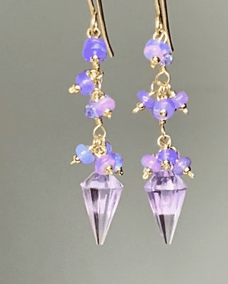 Amethyst Rose de France & Lavender Opal Dangle Earrings - 14K Gold Filled Jewelry for Women - Elegant Drop Earrings for Wedding, Party & Special Occasions