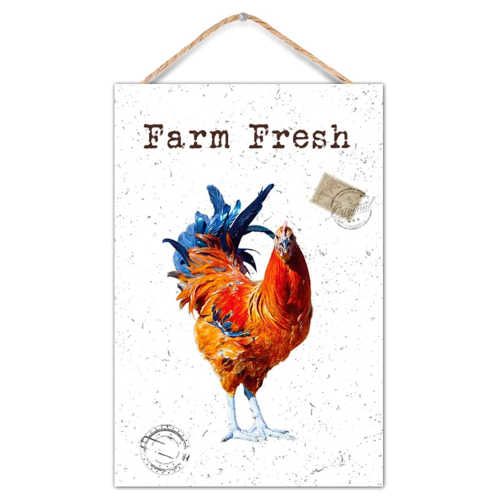 Farmhouse Fresh Rooster Wooden Welcome Sign - Rustic Wall Decor Plaque for Living Room, Bedroom & Home - 8x12 Inch Handcrafted Wood Art - Perfect for Farmhouse, Country & Vintage Style Interiors