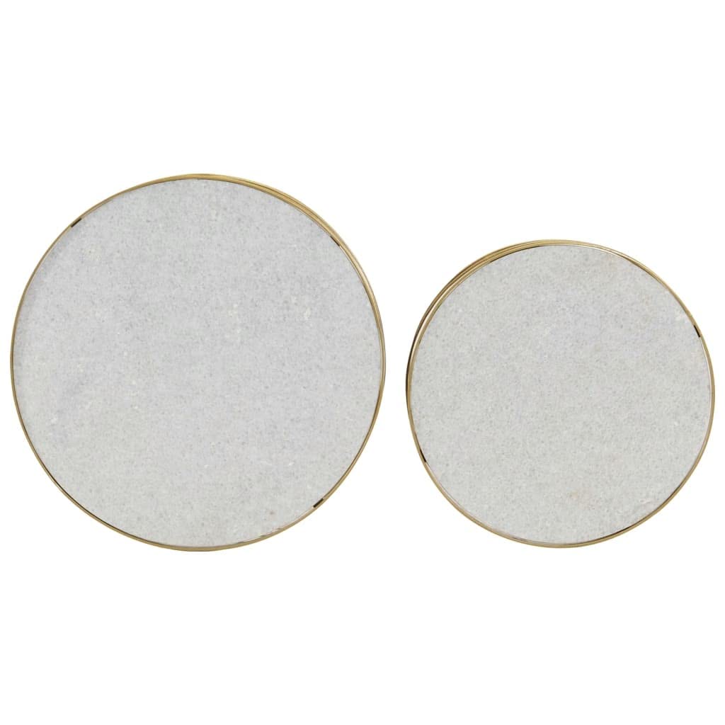 Premium SKM 2-Piece Coffee Table Set - Modern Marble Top with Brass Accents & White Base - Perfect for Living Room, Lounge & Office Decor