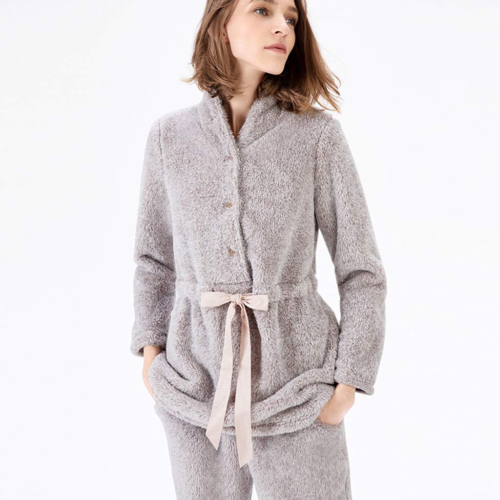 Women's Winter Flannel Pajama Set - Cozy Coral Velvet Sleepwear for Cold Nights, Long Sleeve Warm Loungewear (Gray, Size L) - Perfect for Relaxing at Home, Holiday Gifts & Sleepovers
