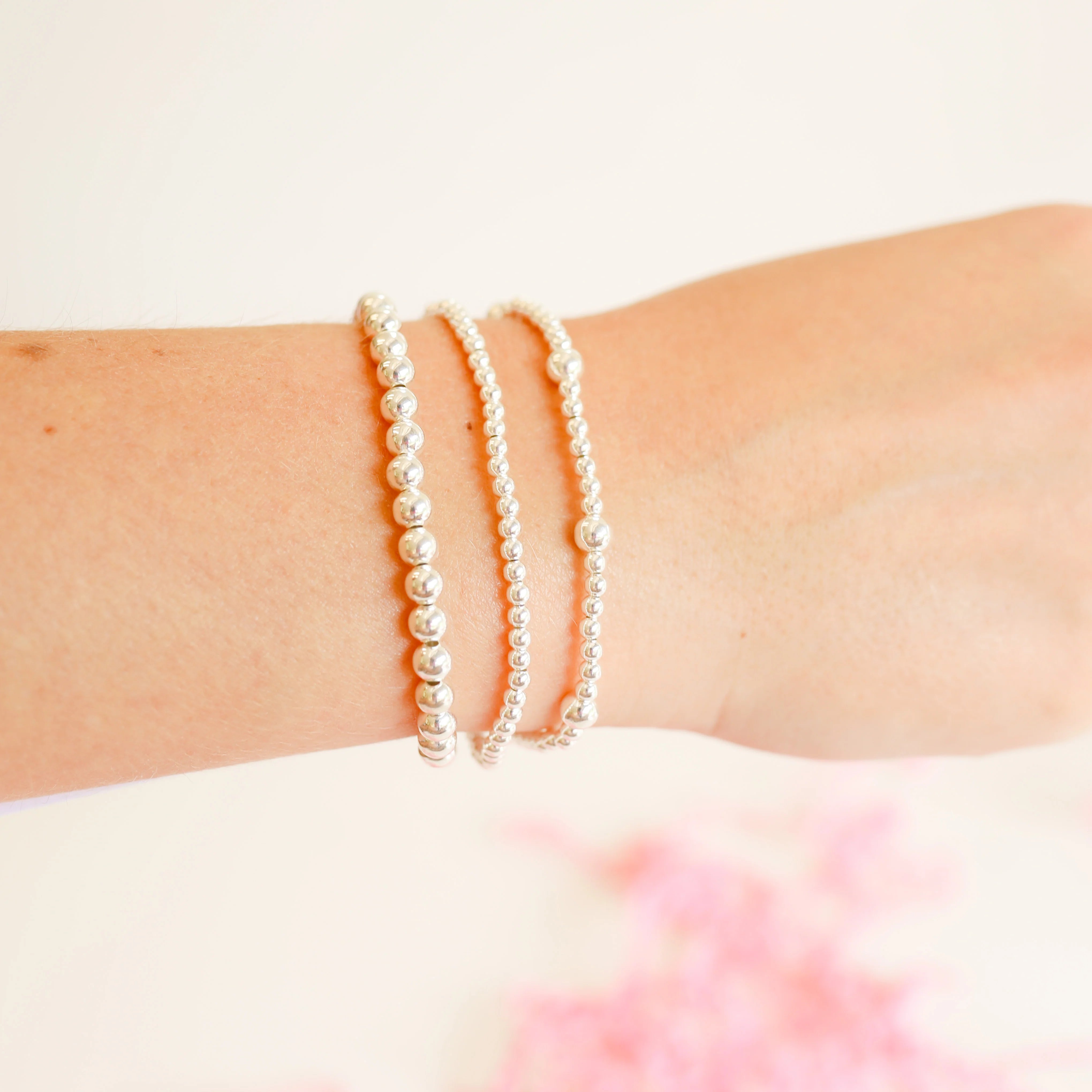Silver Beaded Bracelet Set of 3 - Minimalist Stackable Jewelry for Women - Perfect for Everyday Wear, Layering & Gift Giving