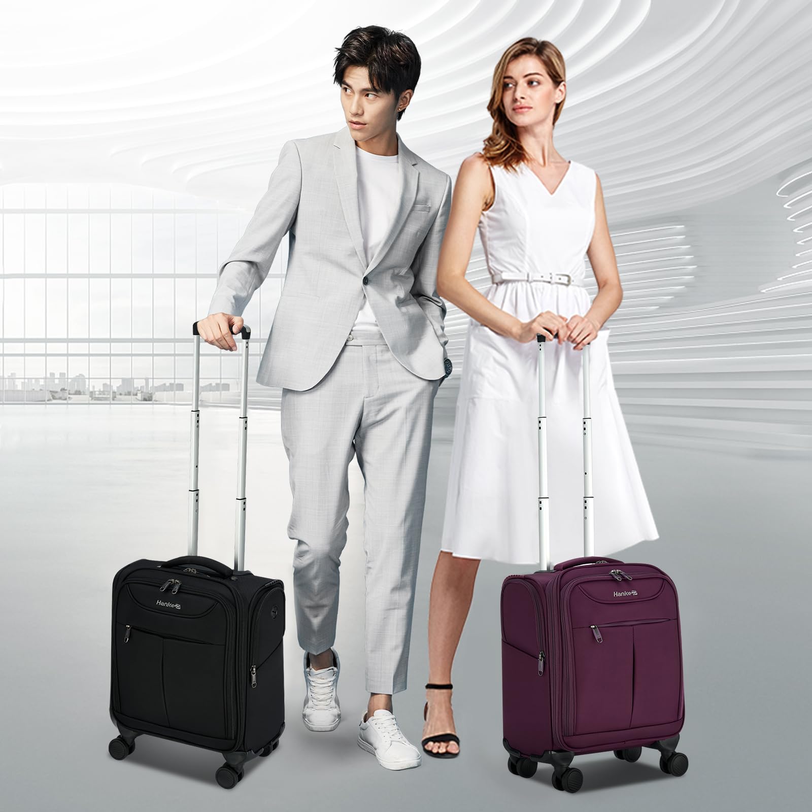 Hanke 16 Inch Underseat Carry On Luggage with 360° Spinner Wheels - Lightweight Airline Approved Softside Travel Bag for Women & Men - Compact Personal Item Suitcase Fits Under Airplane Seat (Black) | Perfect for Business Trips, Weekend Getaways & Cabin Luggage