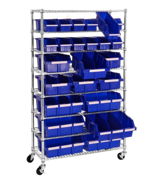 8-Tier NSF Certified 24-Bin Storage Rack - Heavy Duty Wire Shelving for Kitchen, Pantry, and Commercial Use
