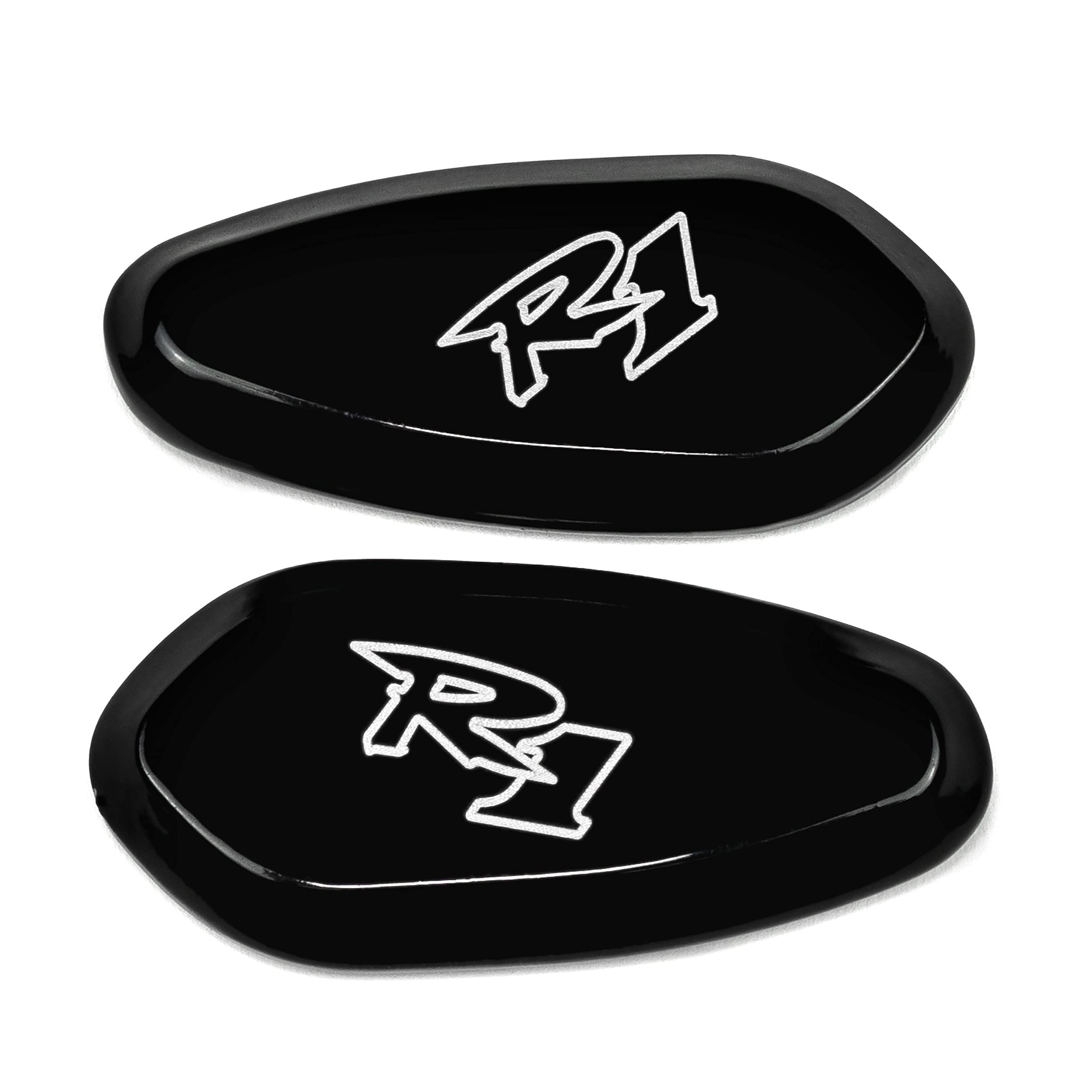 Yamaha YZF R1 Mirror Block Off Plates - Black Logo Engraved Set (2000-2008 Models) | Motorcycle Accessories for Improved Aerodynamics & Custom Look
