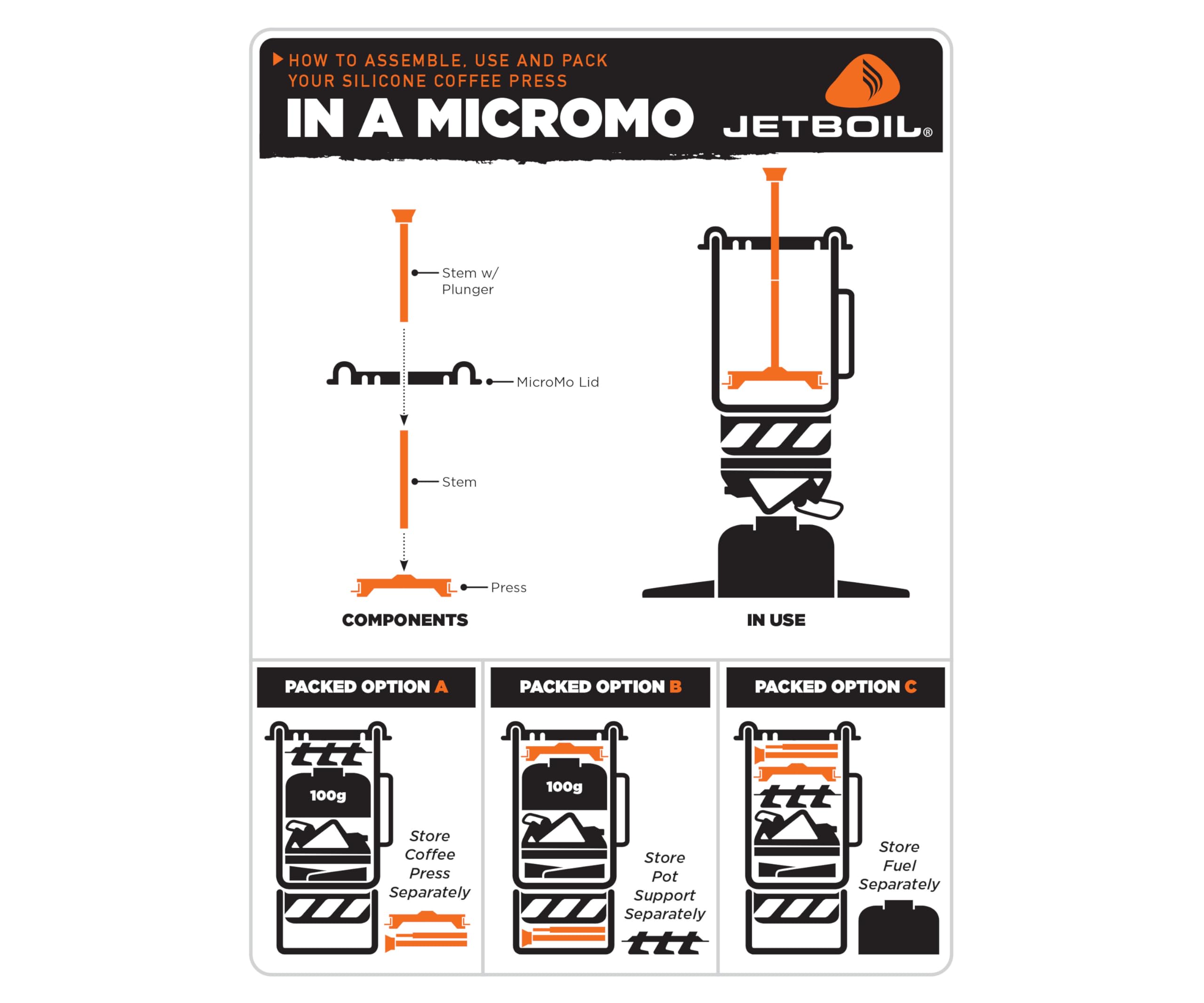 Jetboil Silicone French Press Coffee Maker for Camping & Backpacking | Portable Coffee Brewing System | Perfect for Outdoor Adventures, Hiking & Travel