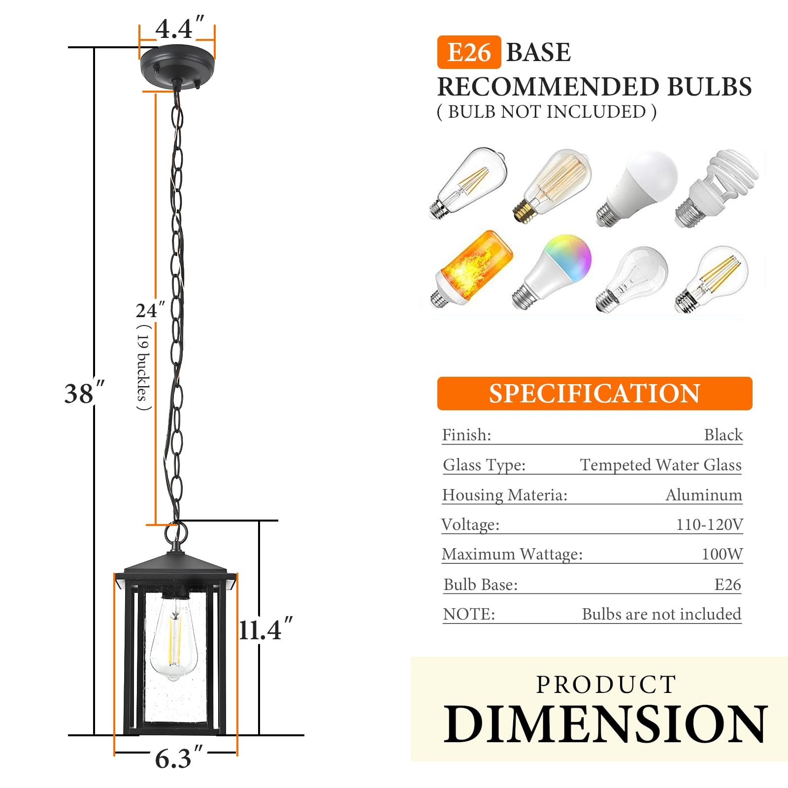 Waterproof Outdoor Pendant Lights for Patio, Porch & Gazebo - Durable Hanging Chandelier Fixtures for Garden, Deck & Backyard Lighting