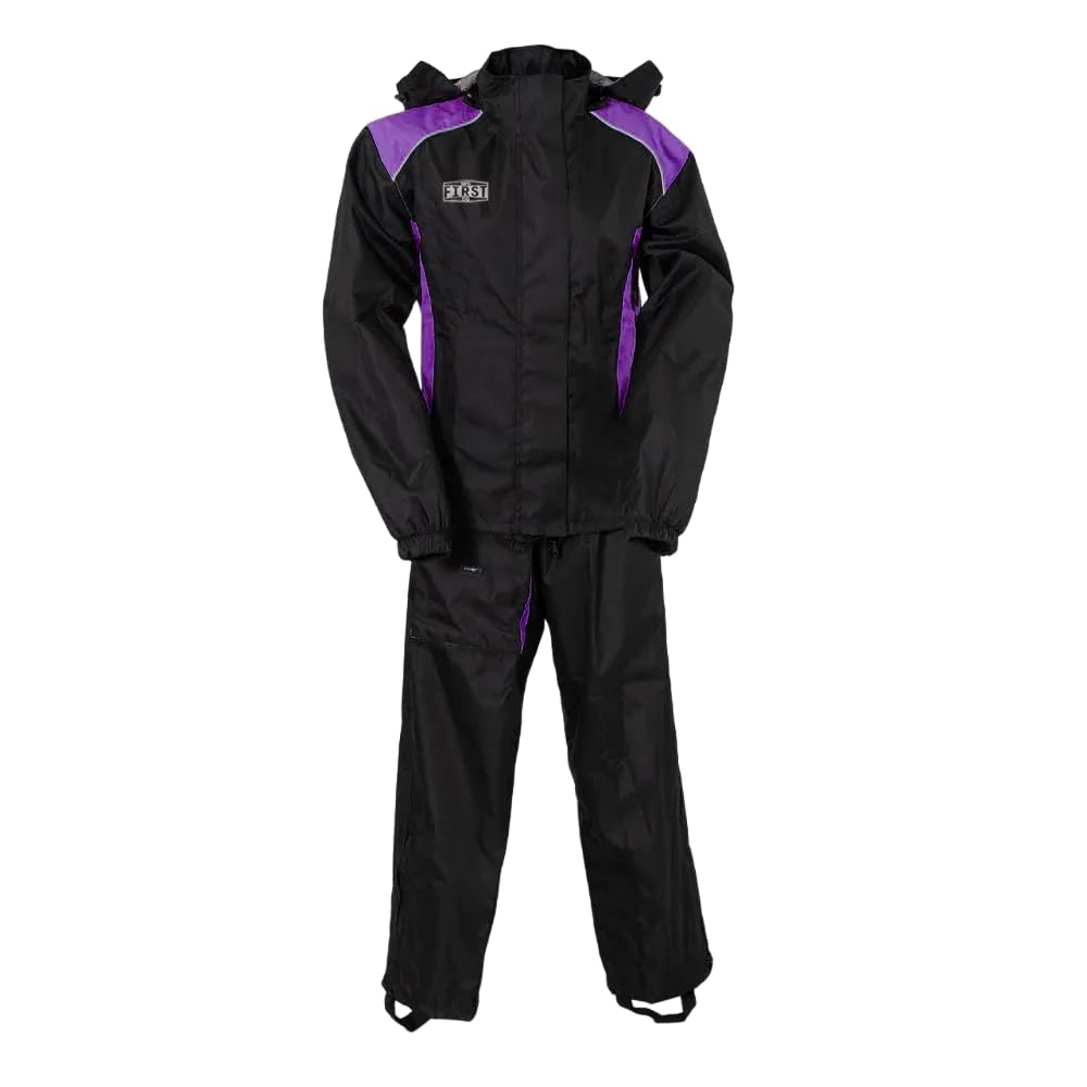 First Mfg Co Women's Motorcycle Rain Suit - Waterproof Ripstop Biker Riding Jacket & Pants Set for All-Weather Protection - Ideal for Commuting, Touring & Outdoor Adventures