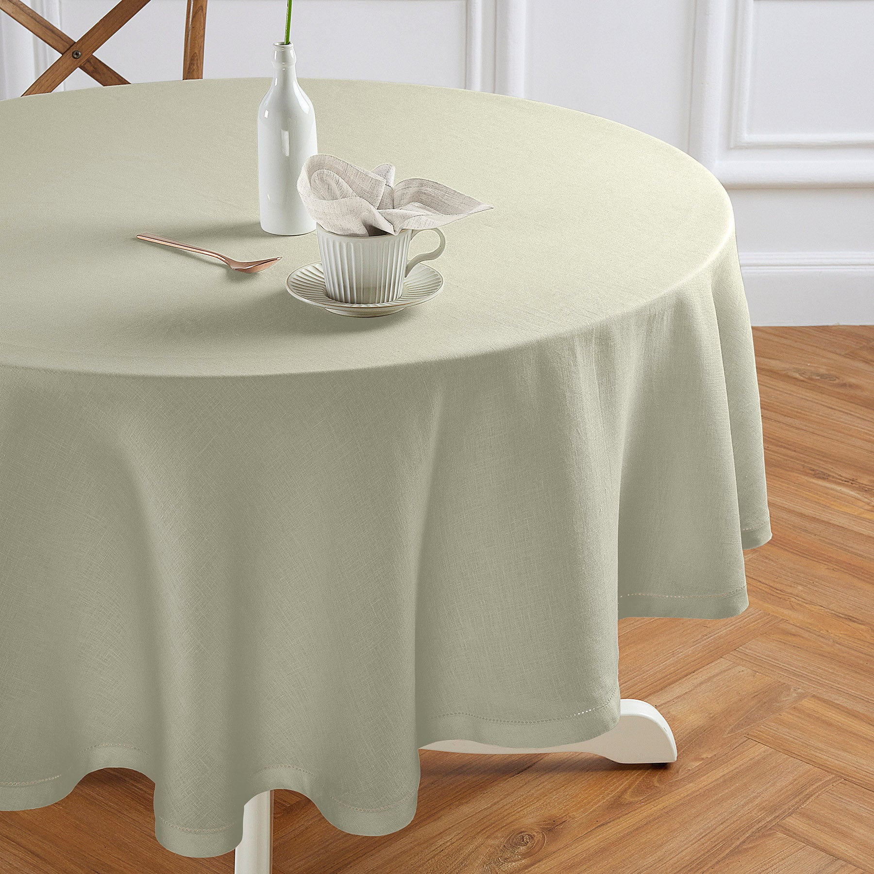 Sonoma Hemstitch Round Tablecloth - 60 Inch White Linen Table Cover for Dining, Parties & Special Events | Elegant & Durable Home Decor