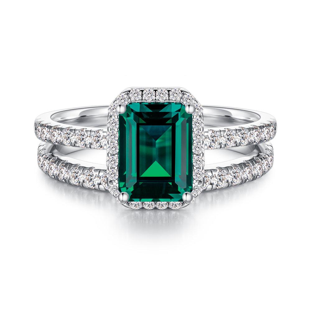 2 CT. Lab Grown Emerald Engagement Ring & Wedding Band Set - Eco-Friendly Gemstone Jewelry for Proposals, Anniversaries & Bridal Gifts