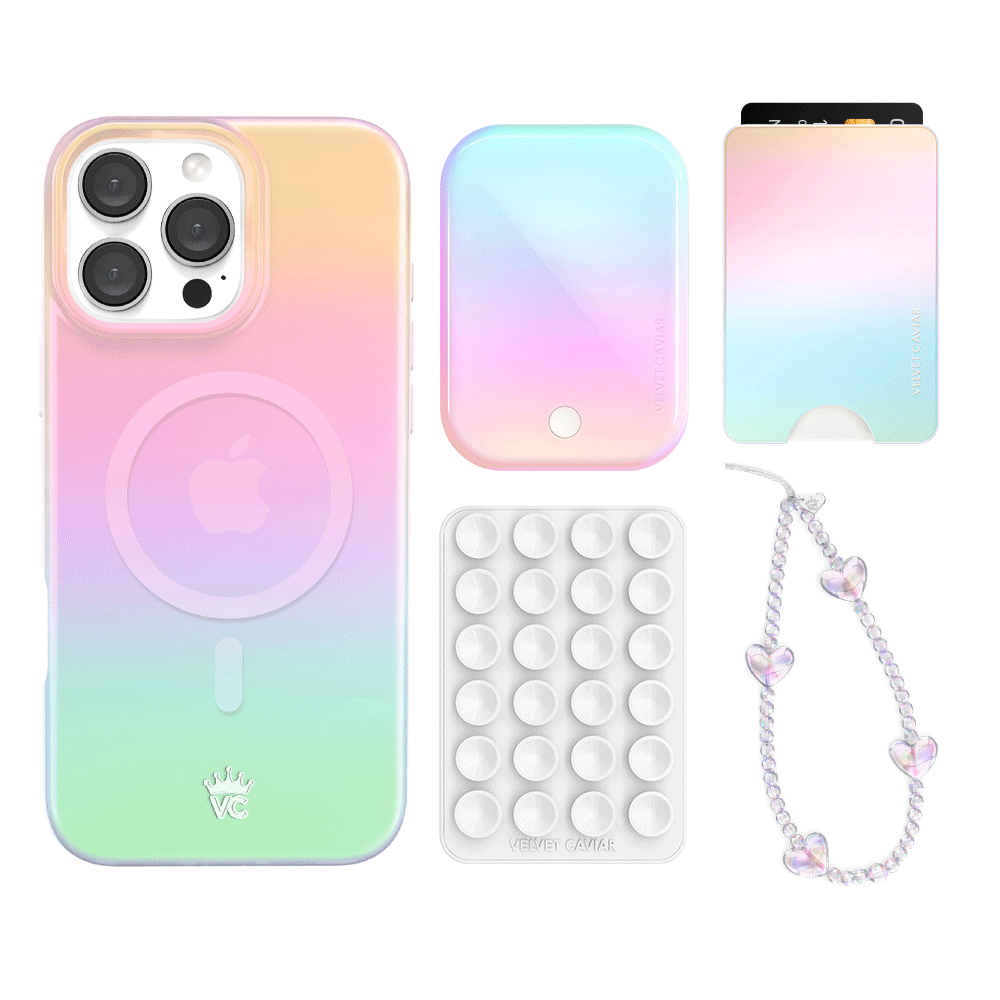 White Opal iPhone Case with Wallet Holder - Slim Protective Cover for iPhone 13/14/15 Pro Max - Perfect for Everyday Use & Travel Accessories