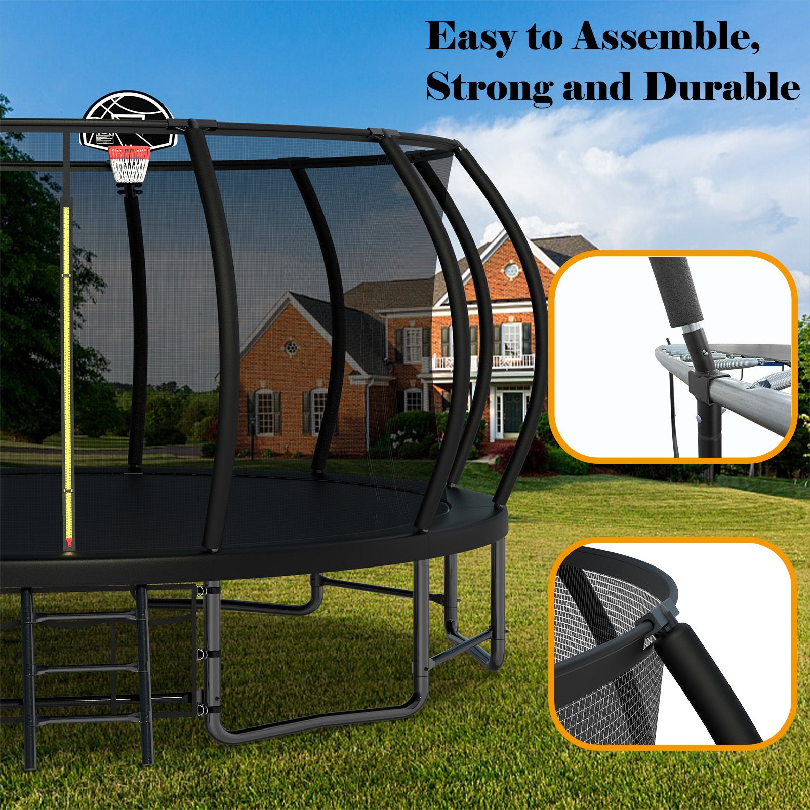 16FT Heavy Duty Outdoor Trampoline for Kids & Adults - ASTM Approved Pumpkin Shape with Curved Poles & Anti-Rust Coating | Perfect for Backyard Fun, Family Exercise & Outdoor Recreation
