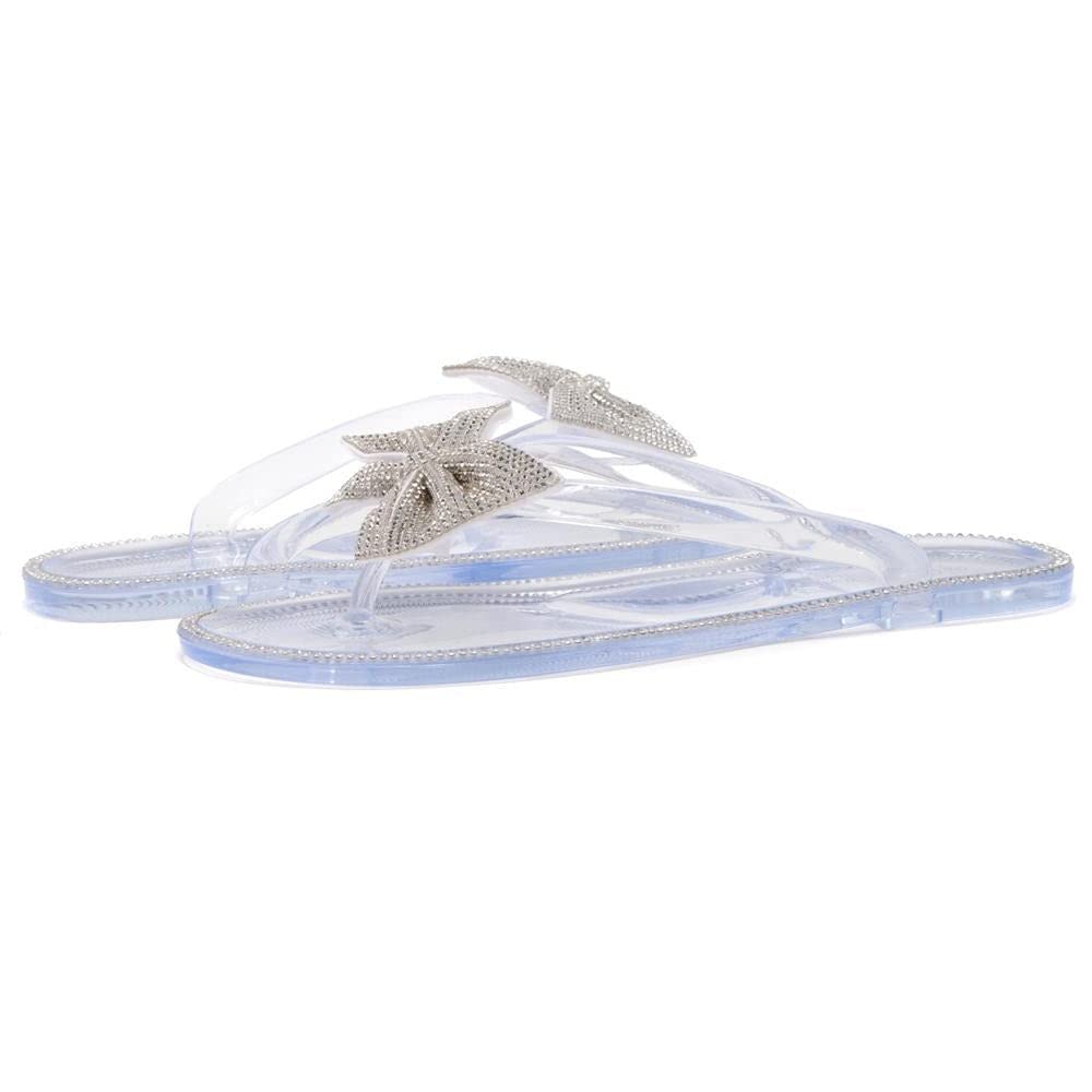 Women's Summer Flat Sandals – Rhinestone Bowtie Jelly Flip Flops, Strappy Slip-On Slides for Beach, Pool & Daily Wear | Comfortable Thong Sandals for Women