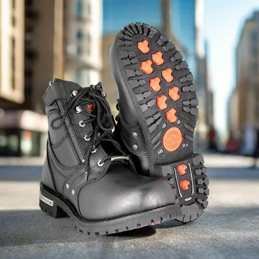 Milwaukee Leather Men's 6-Inch Side Zip Motorcycle Boots - Waterproof Biker Boots for Riding & Outdoor Adventures