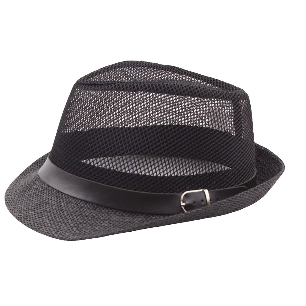 Stylish Lightweight Mesh Fedora Hat for Men & Women - Breathable Panama Trilby with Adjustable Belt Buckle, Roll-Up Design for Summer Sun Protection - Perfect for Beach, Travel, and Outdoor Activities