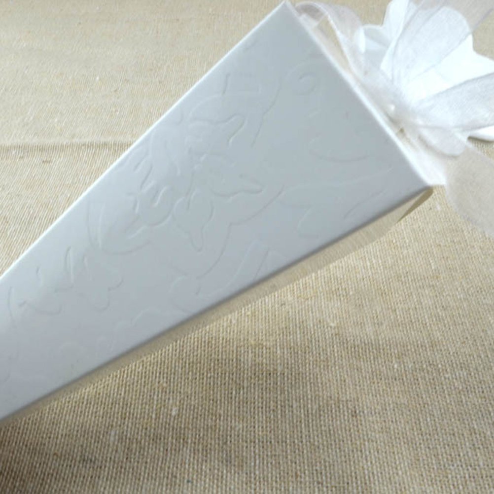 50pcs Elegant Pyramid Wedding Favor Boxes - Triangle Candy Gift Containers with Ribbon for Bridal Showers, Baby Showers & Party Favors