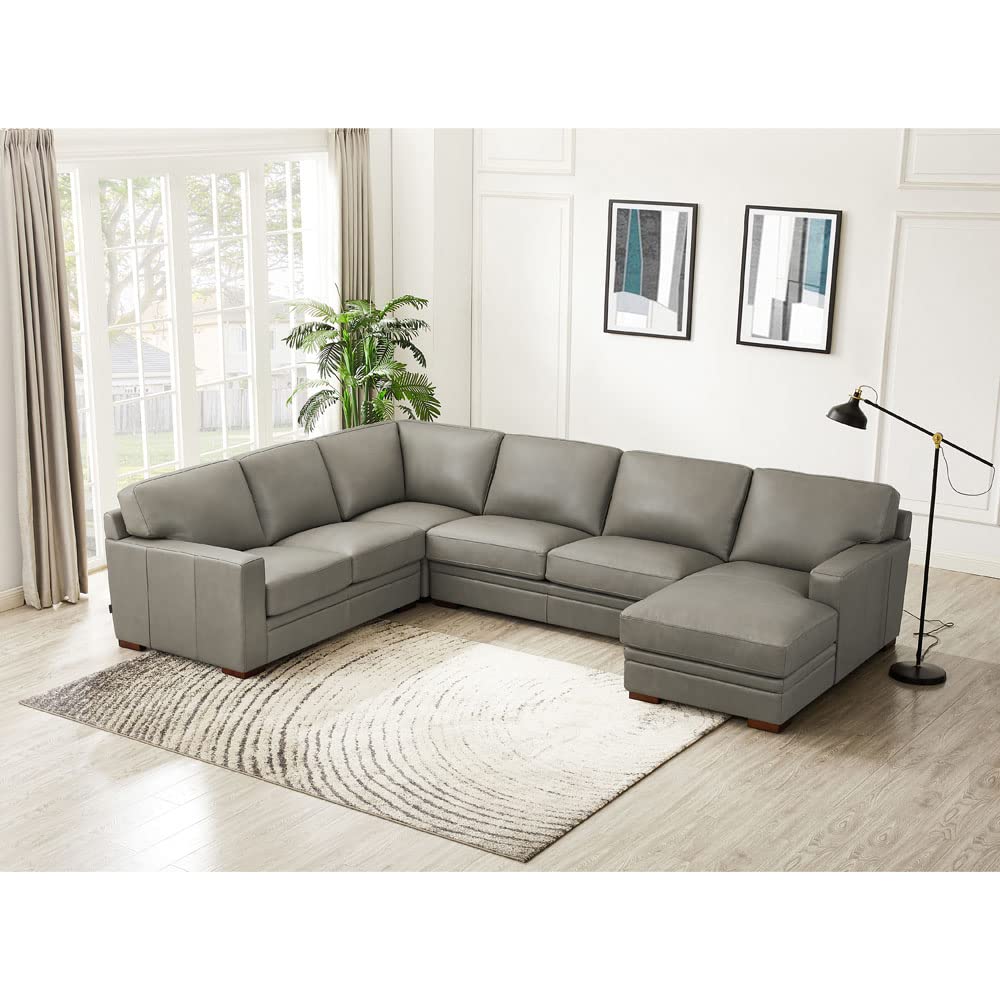 Premium Hydeline Dillon Top Grain Leather Sectional Sofa with Right Chaise - U-Shaped Design in Concrete Color | Perfect for Living Room, Family Room & Home Theater