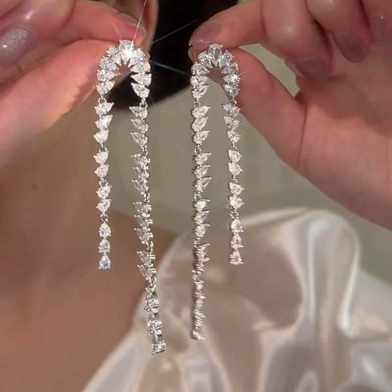 Luxury Teardrop Zircon Waterfall Fringe Earrings for Women - Elegant Crystal Dangle Earrings for Party, Wedding & Evening Events | R5347