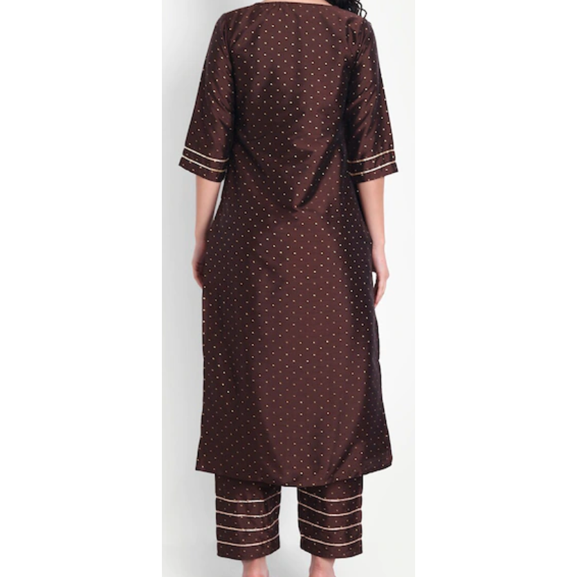 Women's Brown Printed Gotta Patti Ethnic Kurta Set | Traditional Indian Outfit for Festivals, Parties & Casual Wear